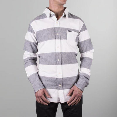 Patched Striped Oxford Shirt - FINAL SALE Mens Shirt Members Only Grey Small 