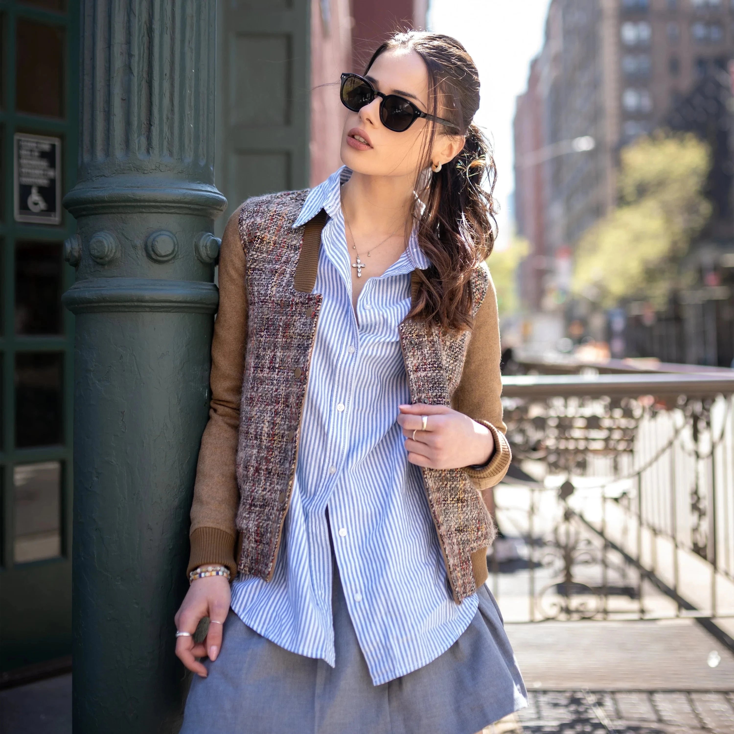 Women's Updated Tweed Varsity Jacket with Contrast Sleeve - FINAL SALE Womens Jacket Members Only® 