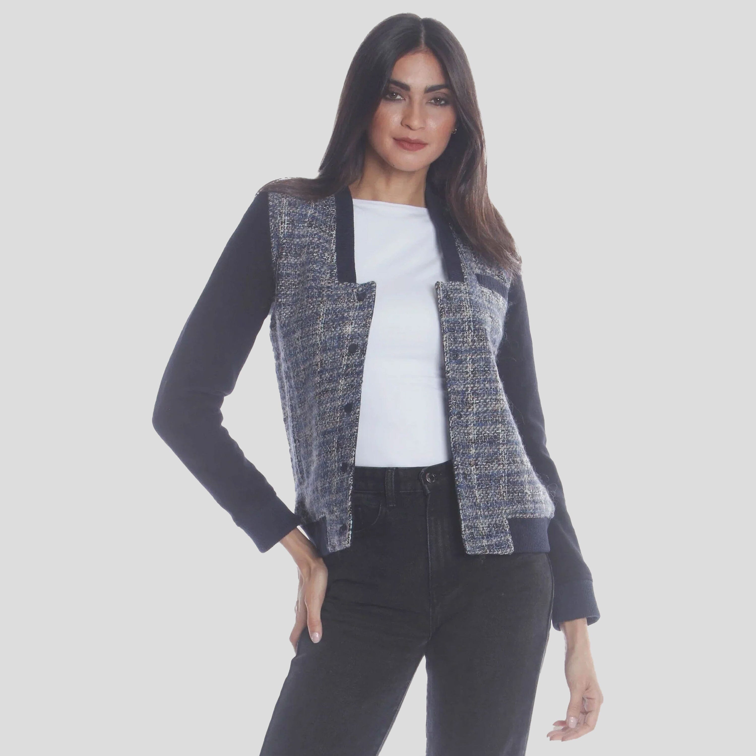 Women's Updated Tweed Varsity Jacket with Contrast Sleeve - FINAL SALE Womens Jacket Members Only 