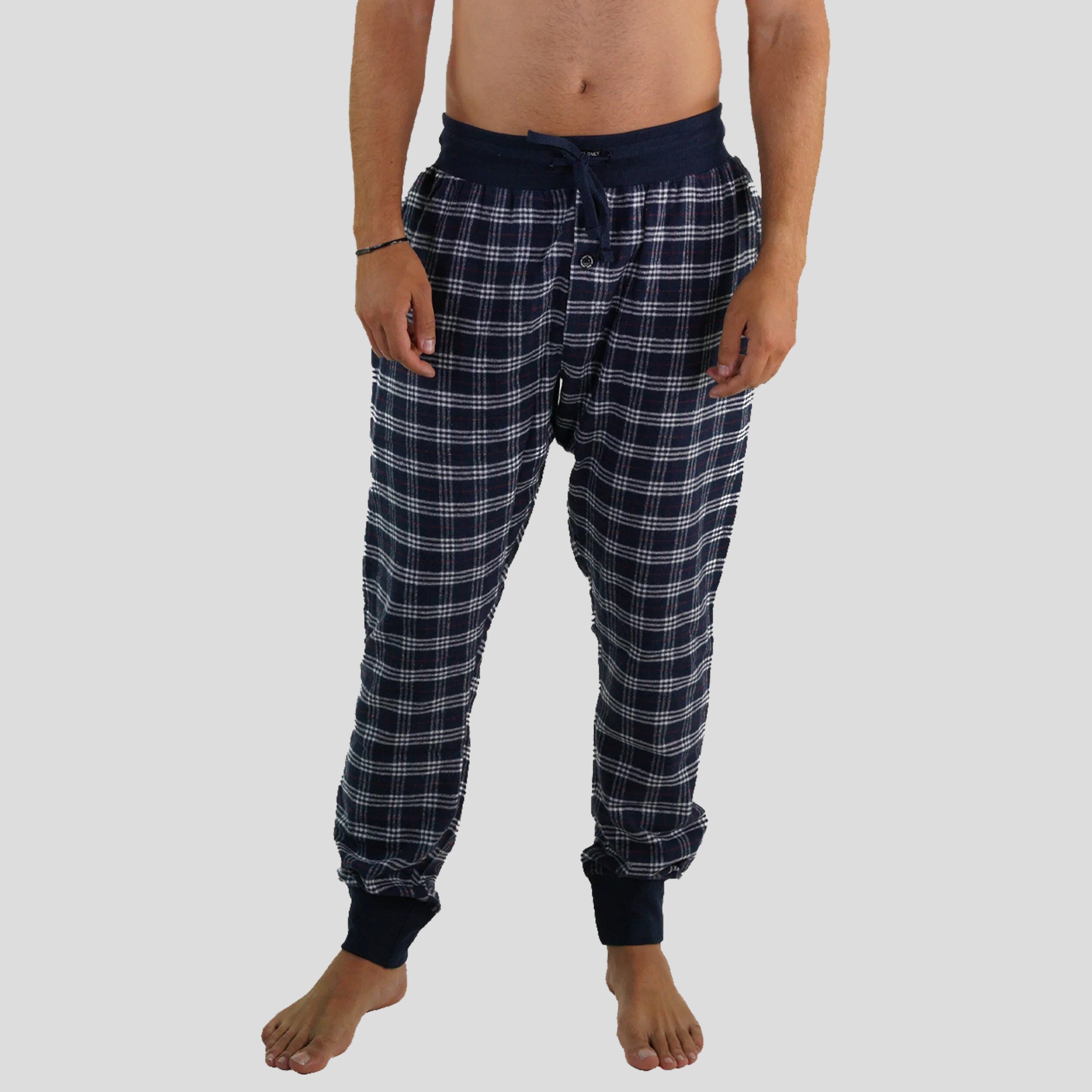 Men's Flannel Jogger Lounge Pants - GREY/RED