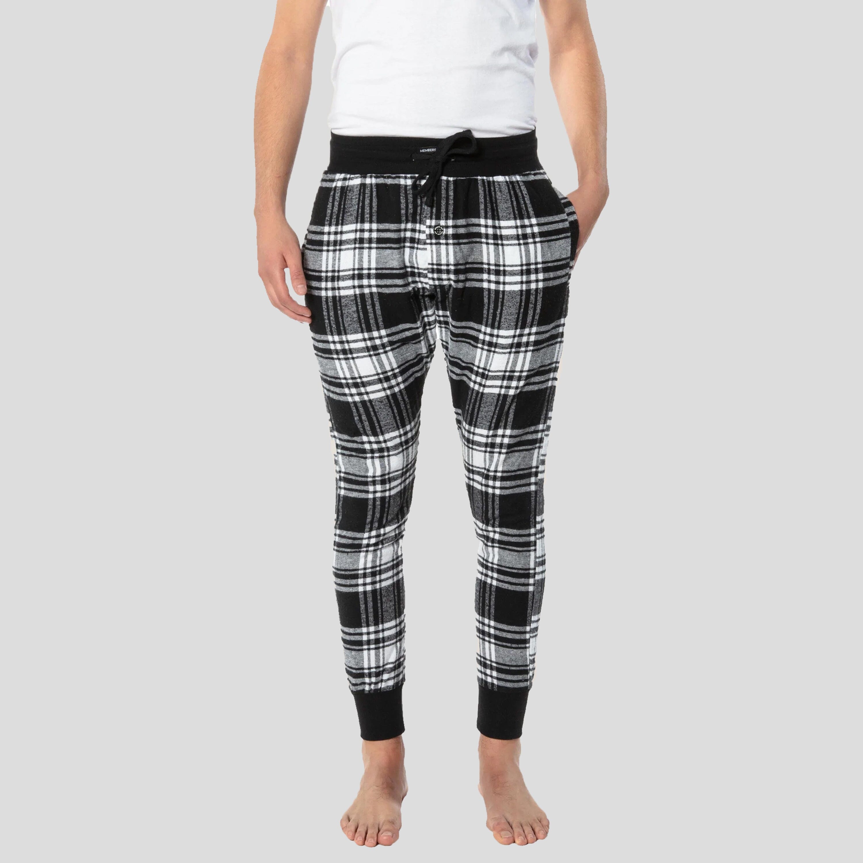 Men's Flannel Jogger Lounge Pants - Black/White Men's Sleep Pant Members Only 