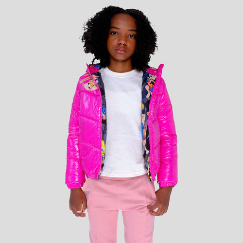 Girl's Cire Puffer with Mash Print Lining Jacket - FINAL SALE Girl's Jacket Members Only FUCHSIA 4 