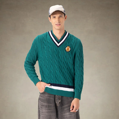 Mens Green Cable Knit Sweater