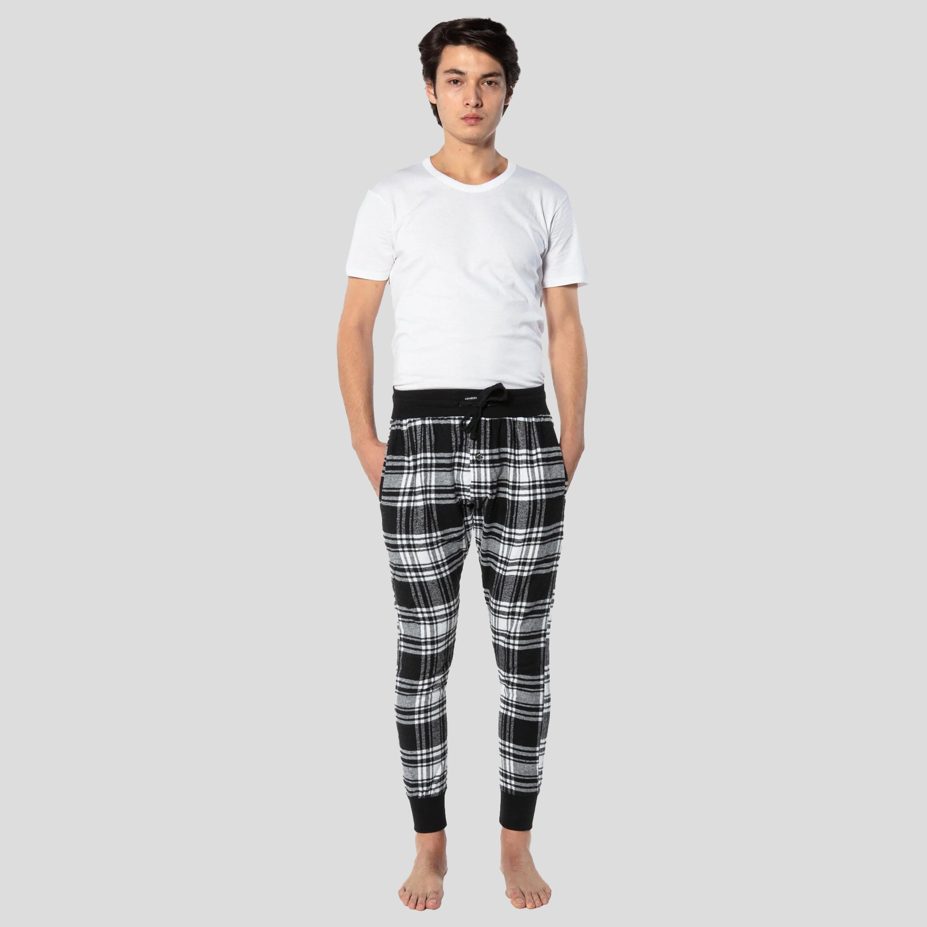 Members Only Men's Flannel Jogger Sleep Pant With Two Side Pockets - Cotton  Blend Soft & Breathable Loungewear For Men - Black/white Xl : Target