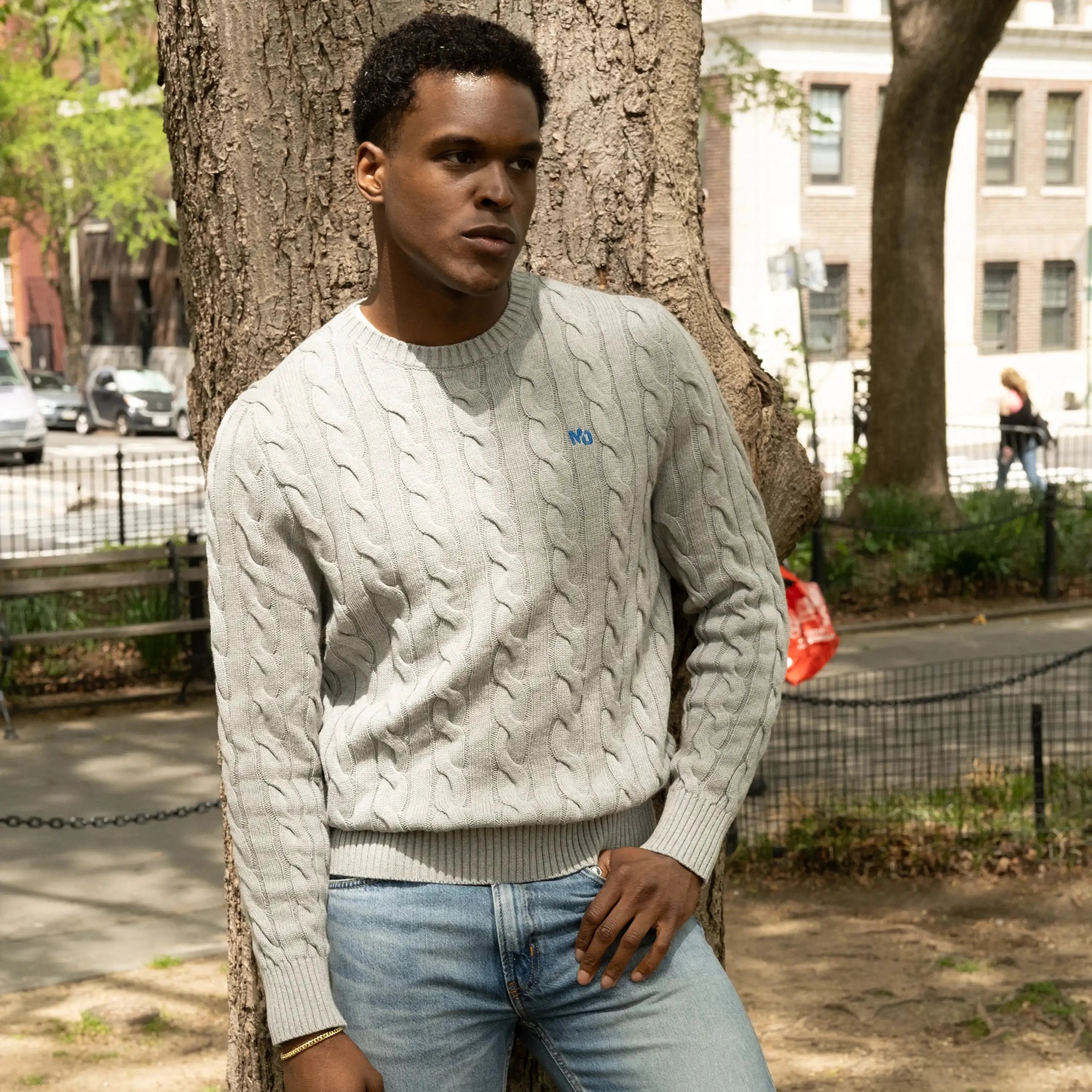 Men's Crew Neck Cable Sweater Members Only® Off-White Small 