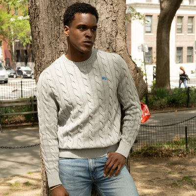 Men's Crew Neck Cable Sweater Members Only® Off-White Small 