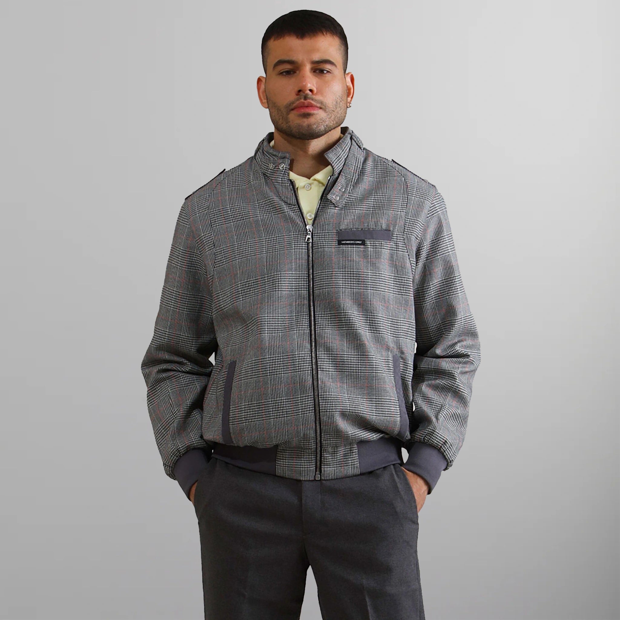 Men's Anderson Glen Plaid Iconic Racer Jacket Men's Iconic Jacket Members Only | grey print