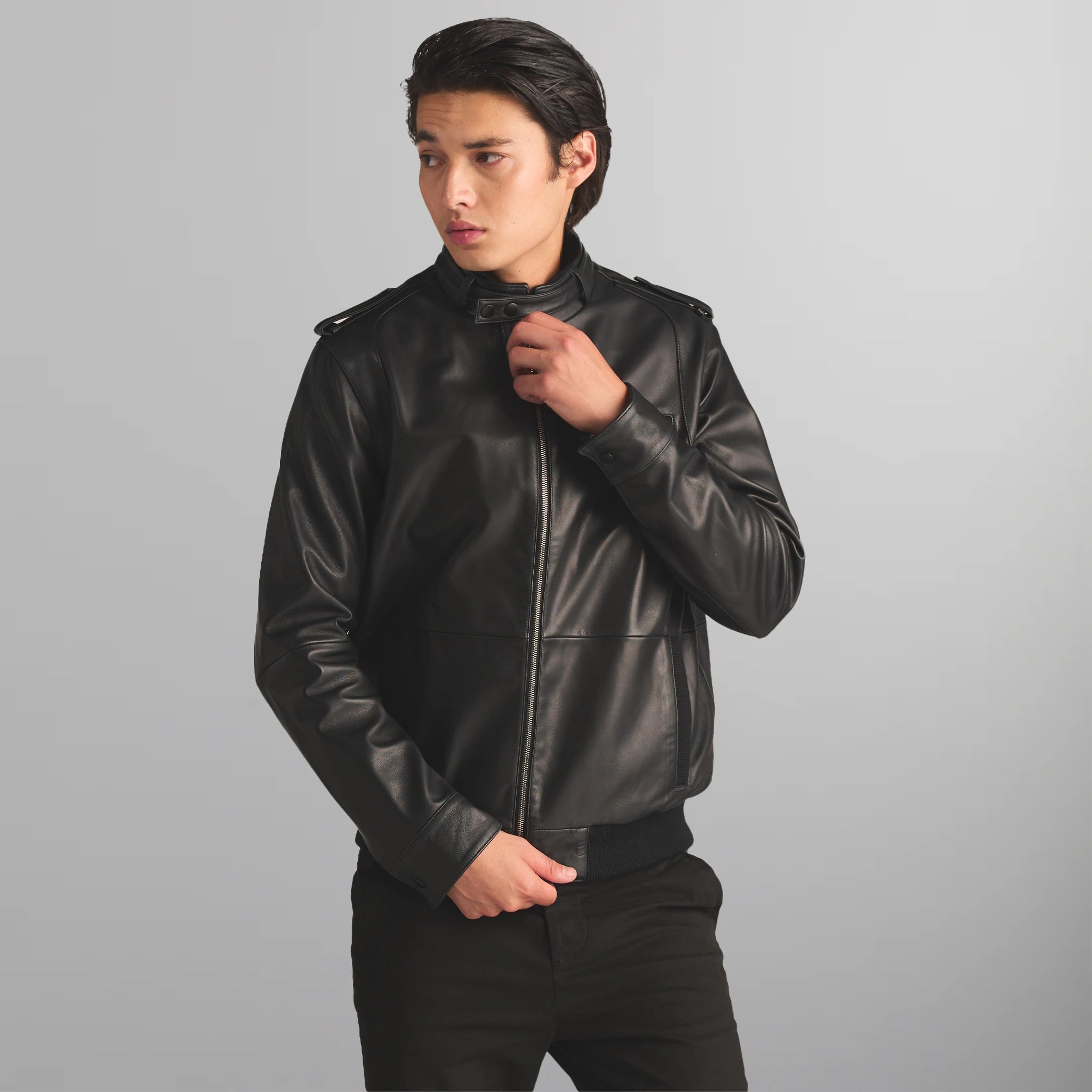 Mens black lambskin leather jacket hotsell