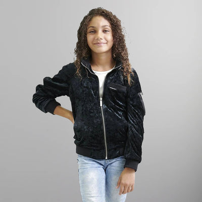 Girl's Crushed Velvet Bomber Jacket - FINAL SALE Girl's Jacket Members Only Black 4 