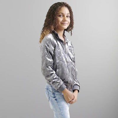 Girl's Crushed Velvet Bomber Jacket - FINAL SALE Girl's Jacket Members Only Silver 4 