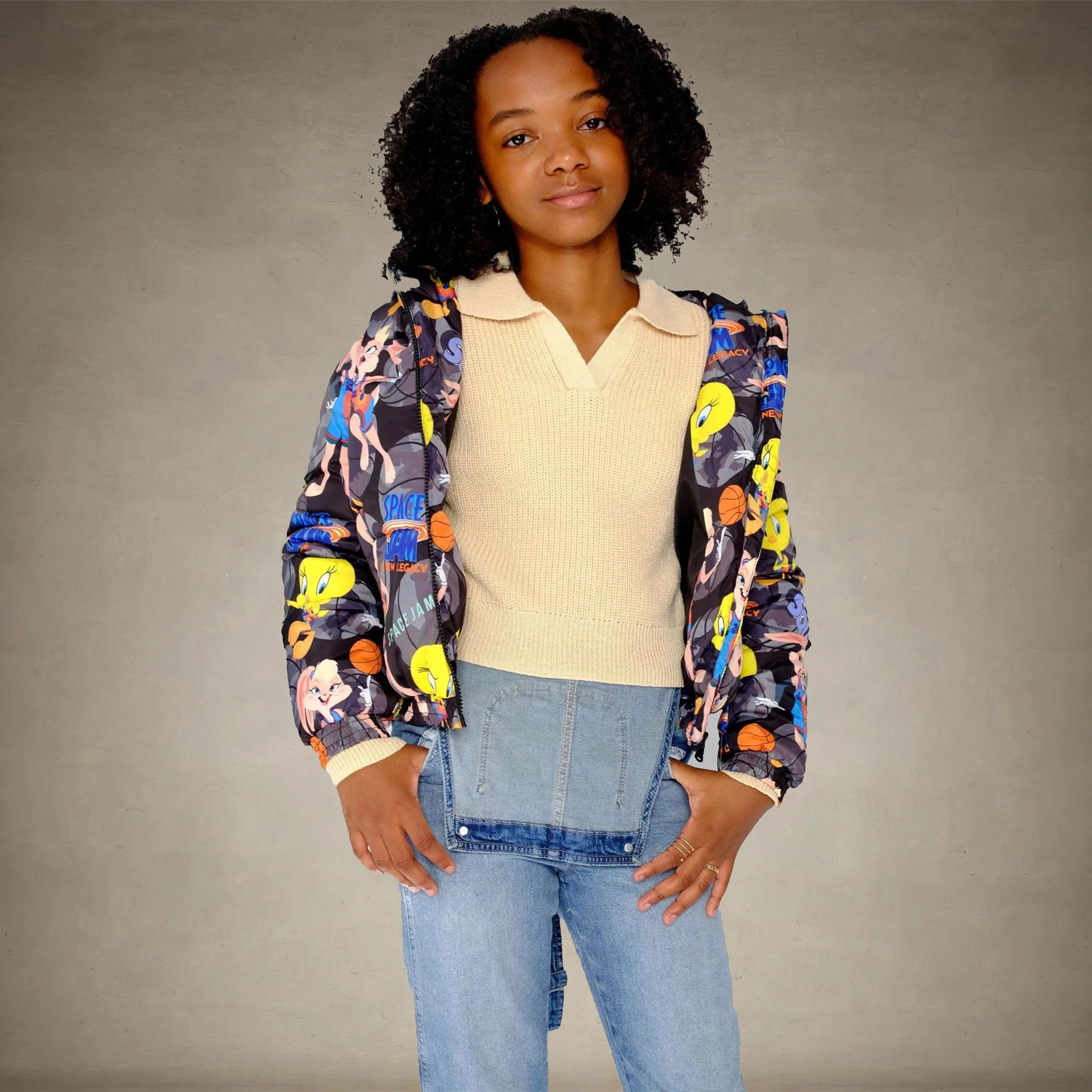 Girl's Heavy Quilted Puffer in New Looney Mash Jacket - FINAL SALE Girl's Jacket Members Only® Black 4 