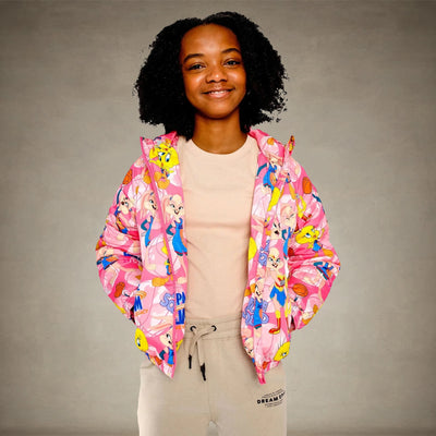 Girl's Heavy Quilted Puffer in New Looney Mash Jacket - FINAL SALE Girl's Jacket Members Only® Pink 4 