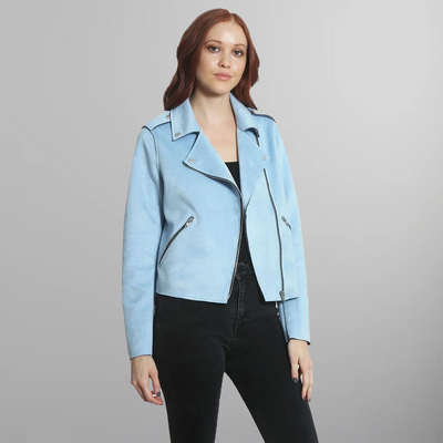 Women's Faux Suede Moto Jacket - FINAL SALE Womens Jacket Members Only Light Blue, X-large 