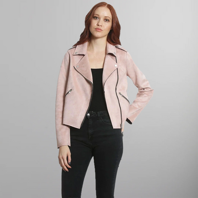 Women's Faux Suede Moto Jacket - FINAL SALE Womens Jacket Members Only Light Pink Large 