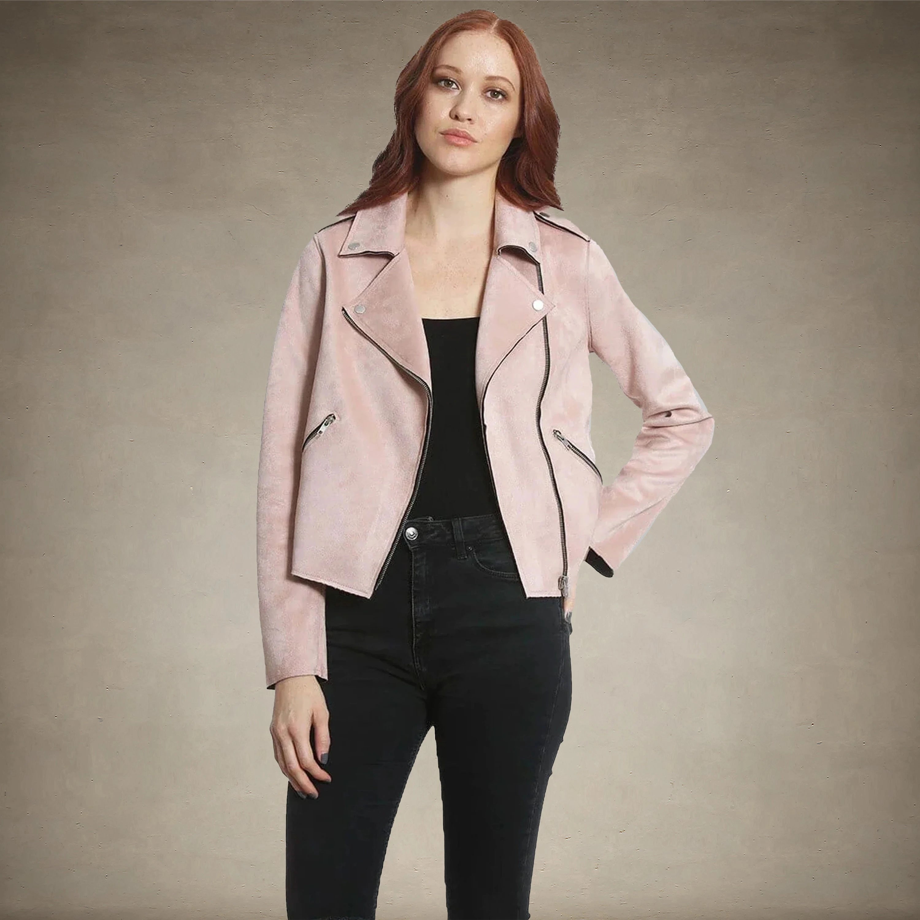 Women's Faux Suede Moto Jacket - FINAL SALE Womens Jacket Members Only® Light Pink Large 