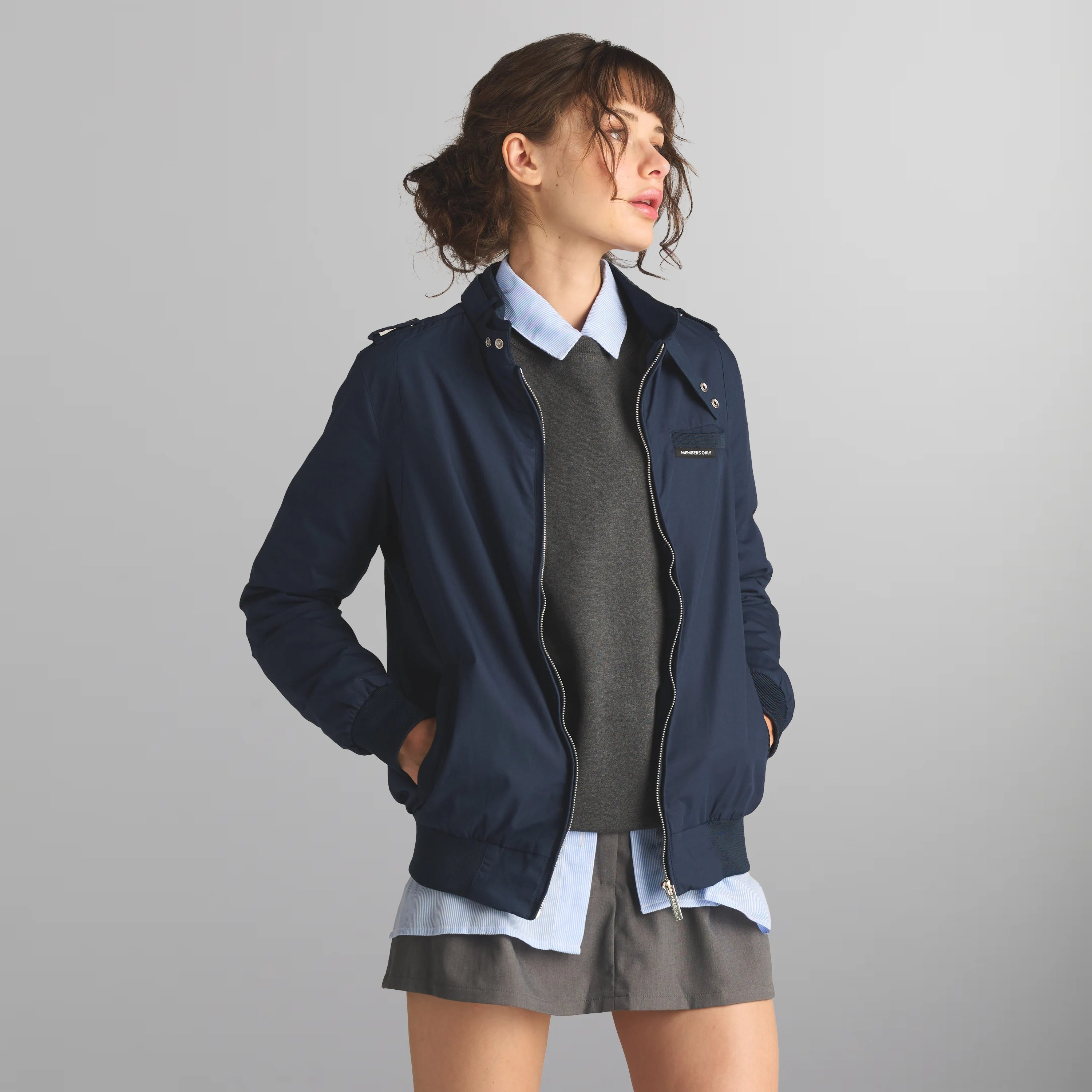 Women's Classic Iconic Racer Jacket (Slim Fit) Women's Iconic Jacket Members Only  | Navy