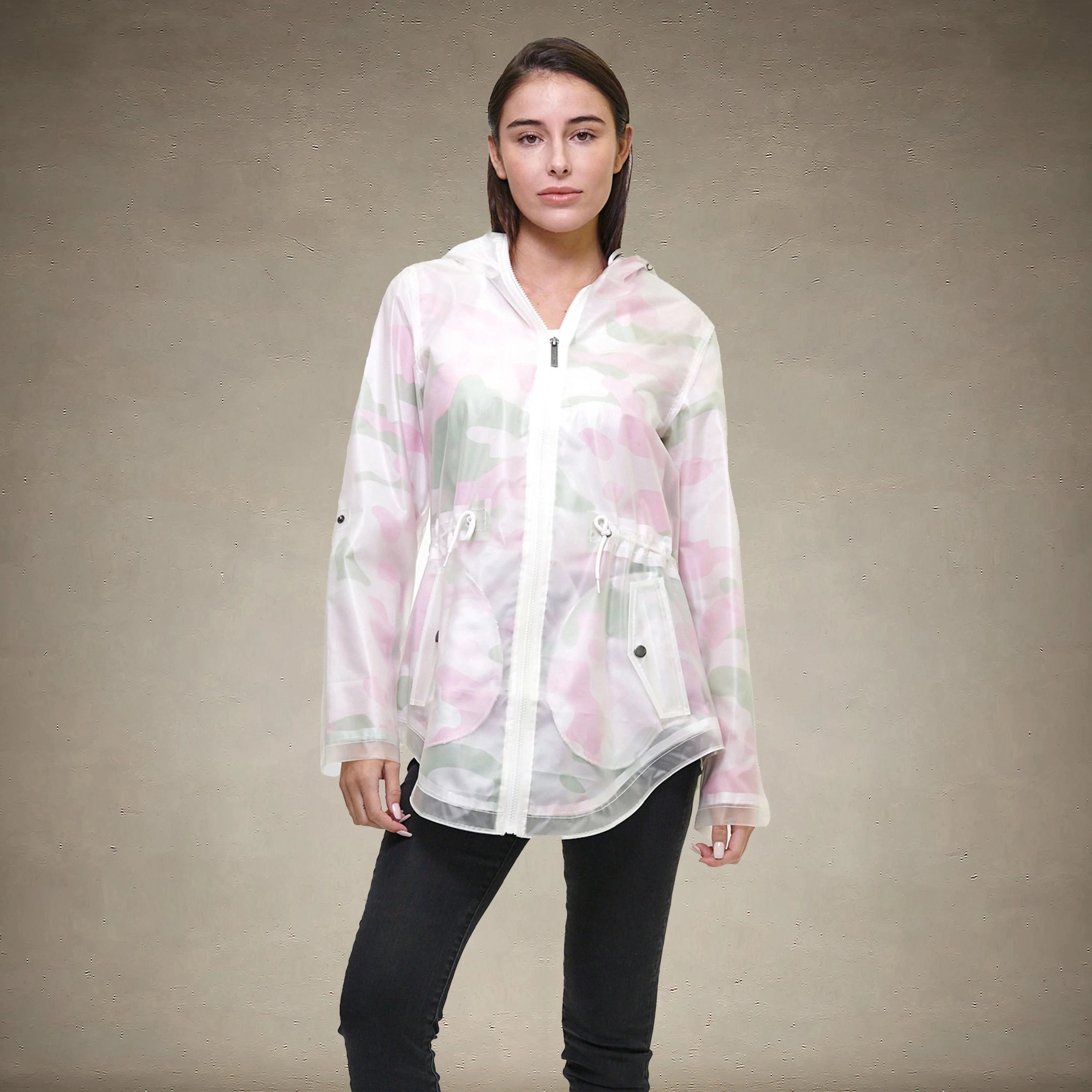 Women's Translucent Long Jacket - FINAL SALE Womens Jacket Members Only® Pink Camo X-Small 