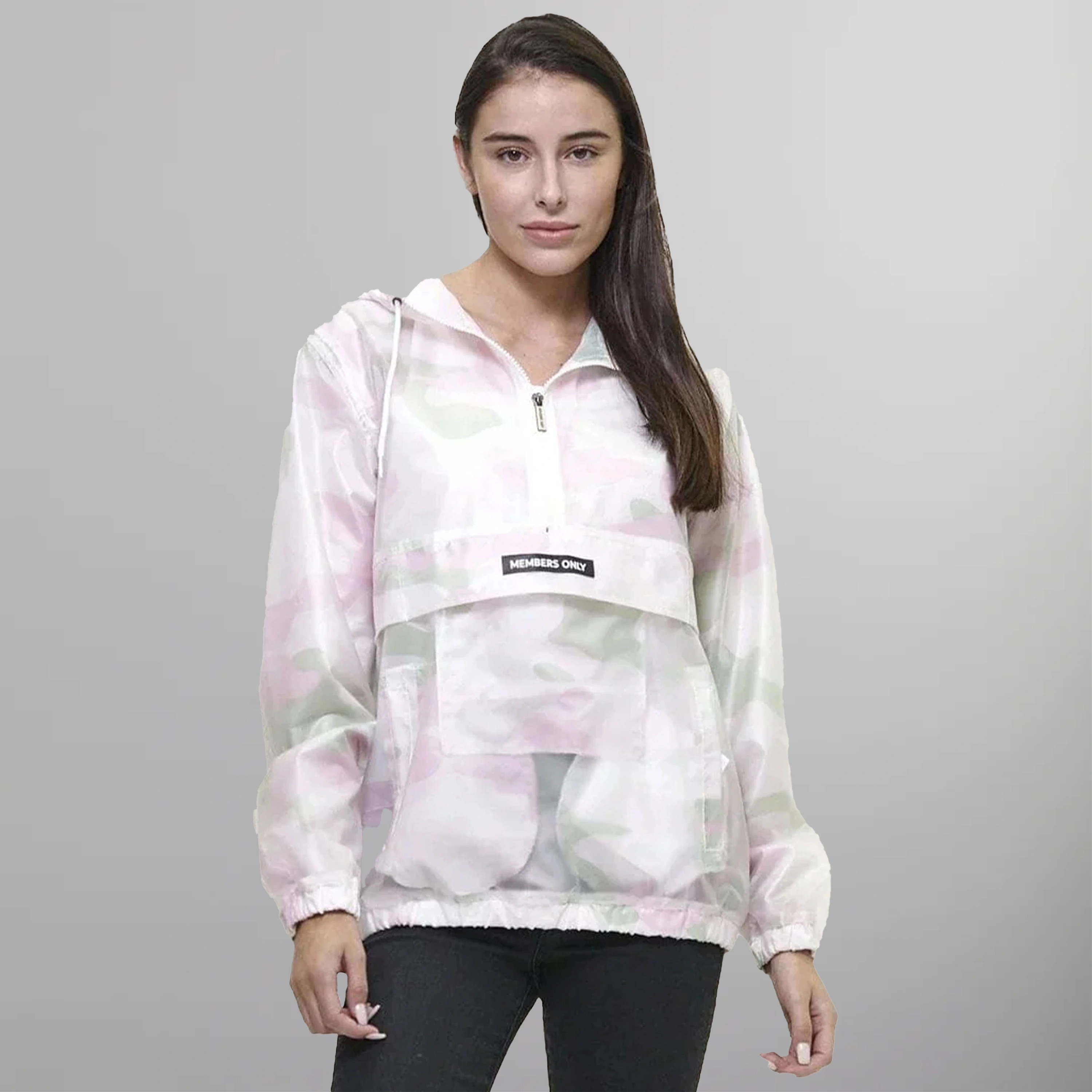 Women's Translucent Pullover Jacket with hood - FINAL SALE Womens Jacket Members Only Pink Camo X-Small 