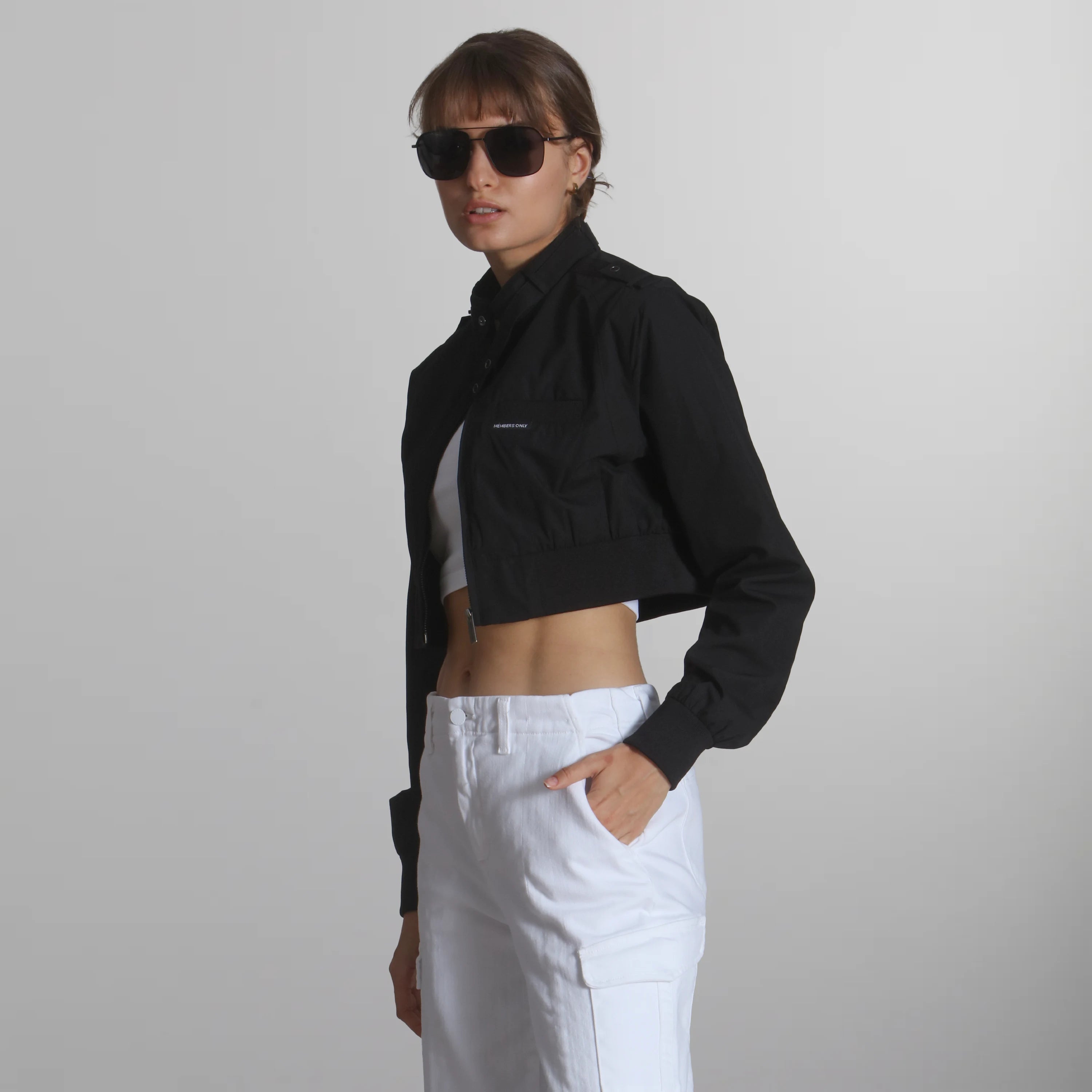 Women's Mini Cropped Racer Jacket Women's Iconic Jacket Members Only | Black