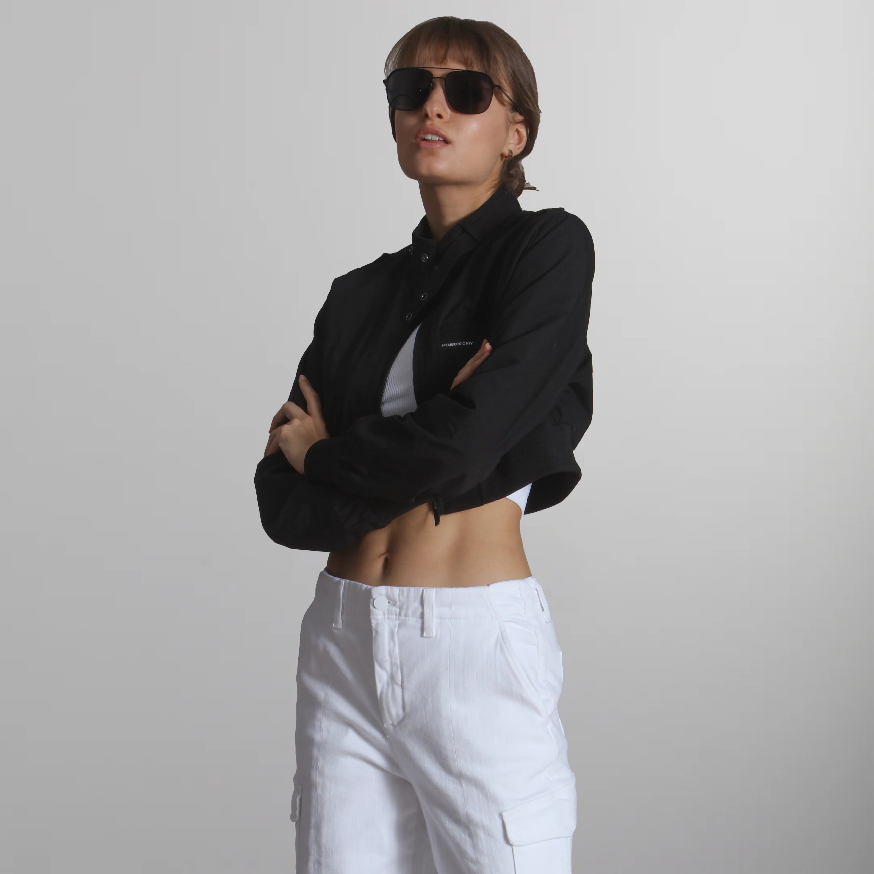 Women's Mini Cropped Racer Jacket Women's Iconic Jacket Members Only | Black