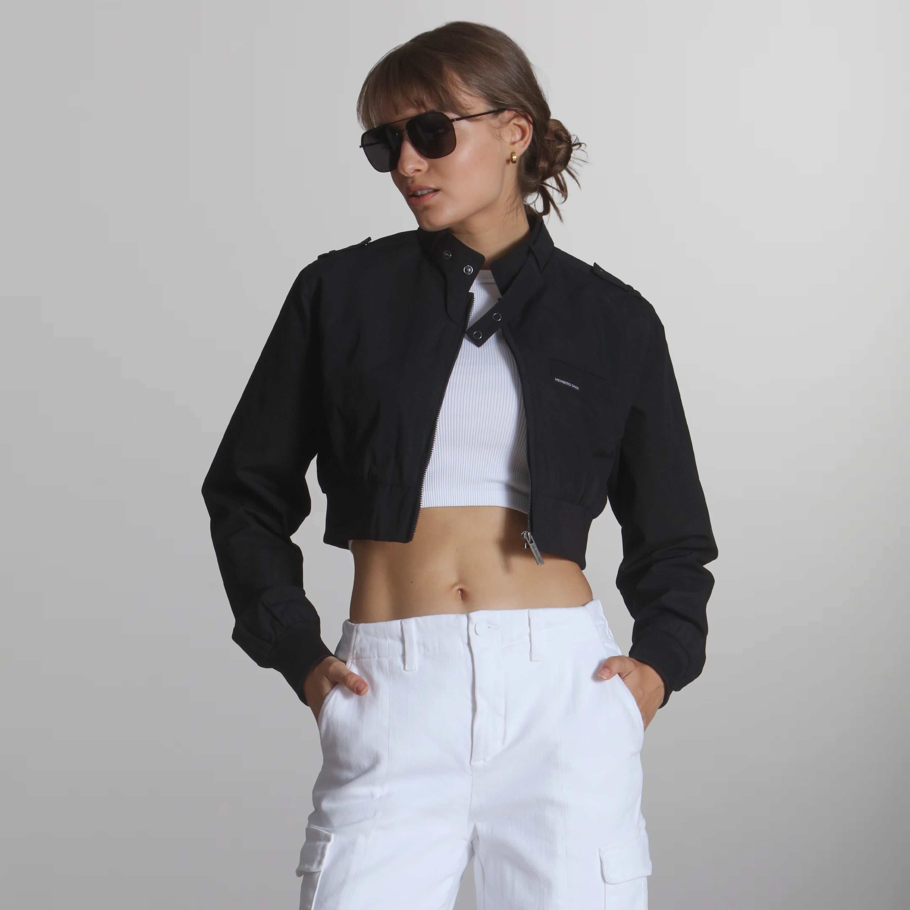 Women's Mini Cropped Racer Jacket Women's Iconic Jacket Members Only | Black