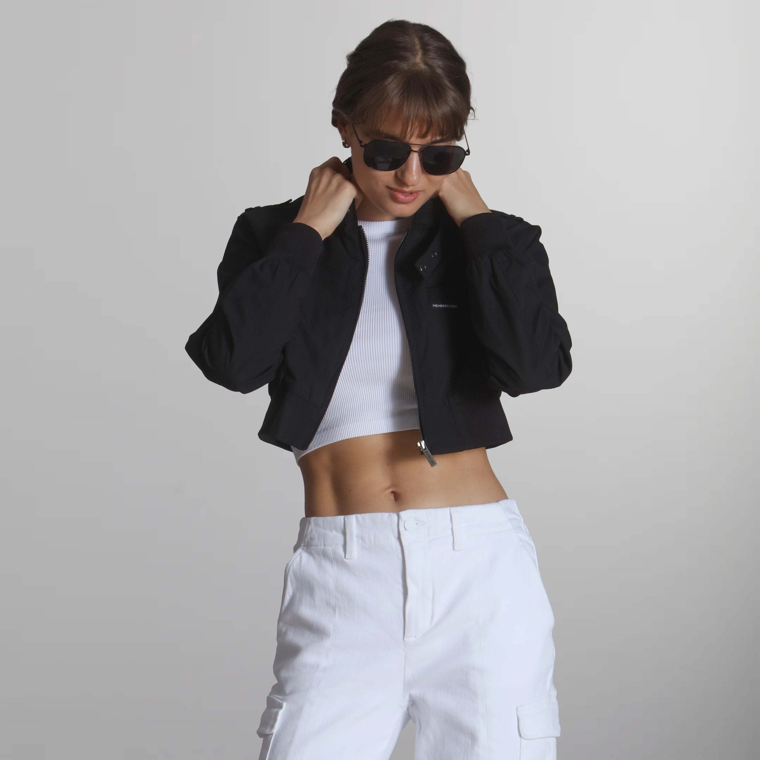 Women's Mini Cropped Racer Jacket Women's Iconic Jacket Members Only | Black