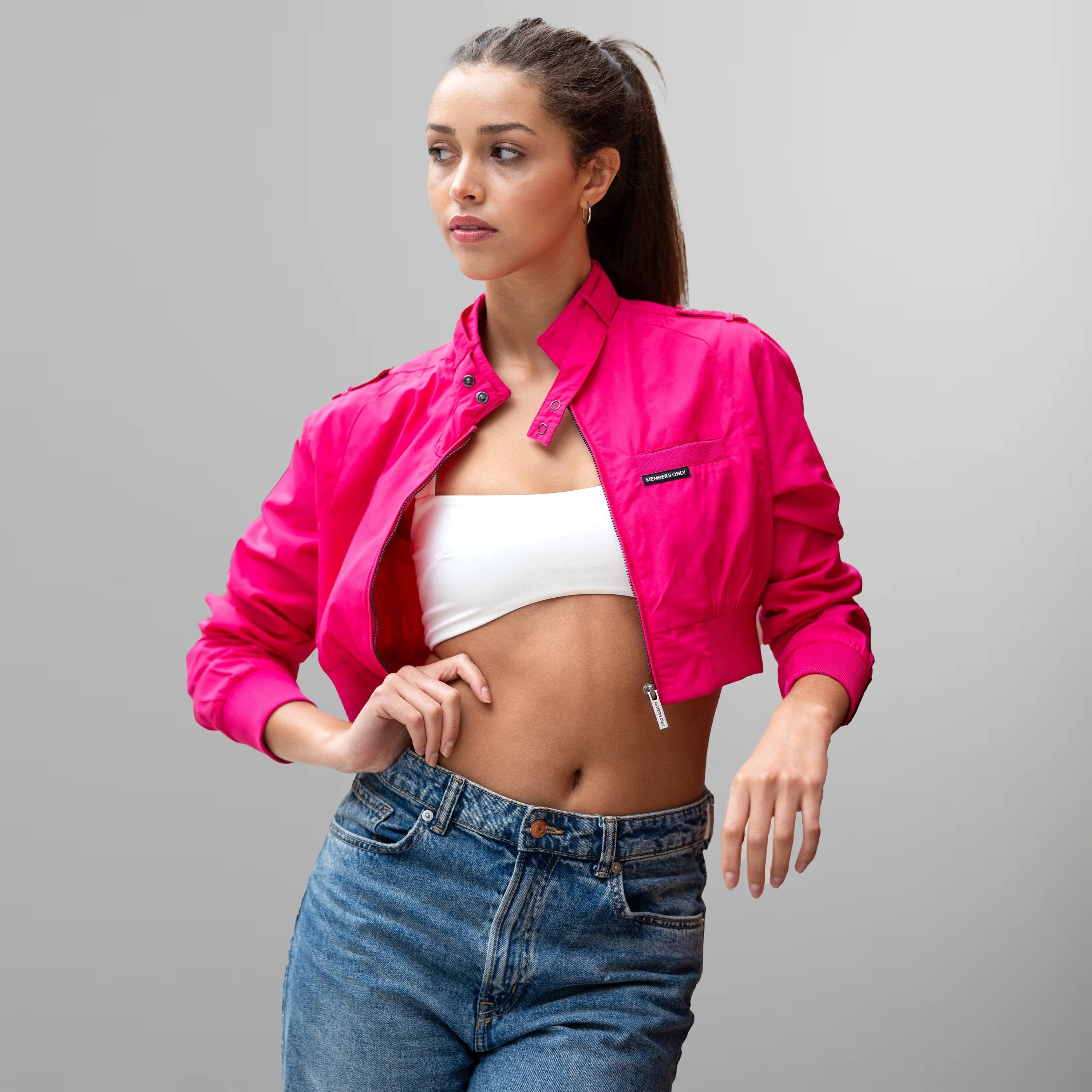 Women's Mini Cropped Racer Jacket Women's Iconic Jacket Members Only | Hot Pink