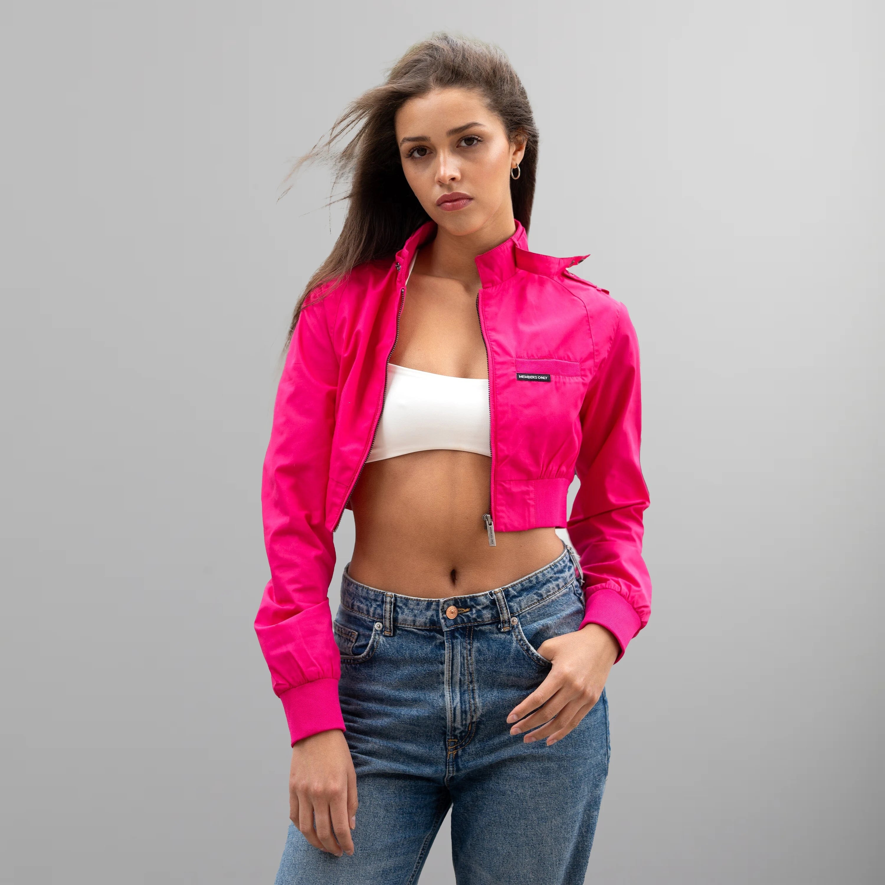 Women's Mini Cropped Racer Jacket Women's Iconic Jacket Members Only | Hot Pink