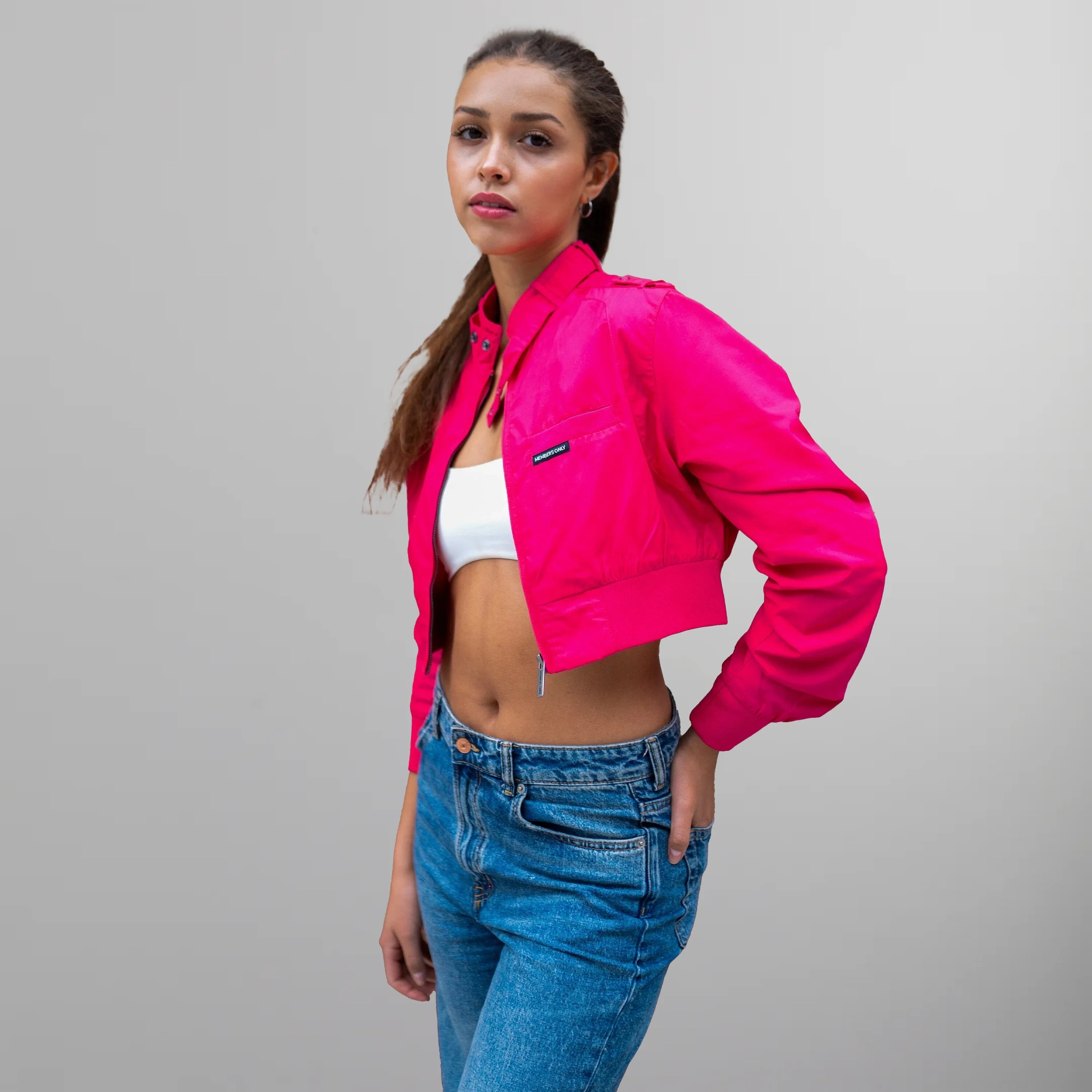 Women's Mini Cropped Racer Jacket Women's Iconic Jacket Members Only | Hot Pink