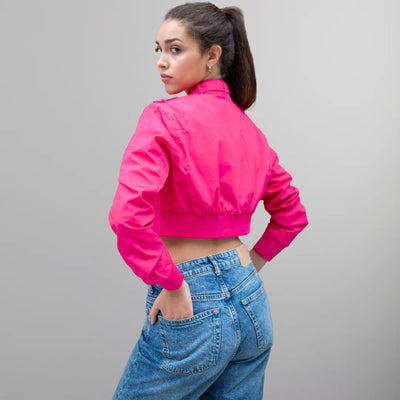 Women's Mini Cropped Racer Jacket Women's Iconic Jacket Members Only | Hot Pink 