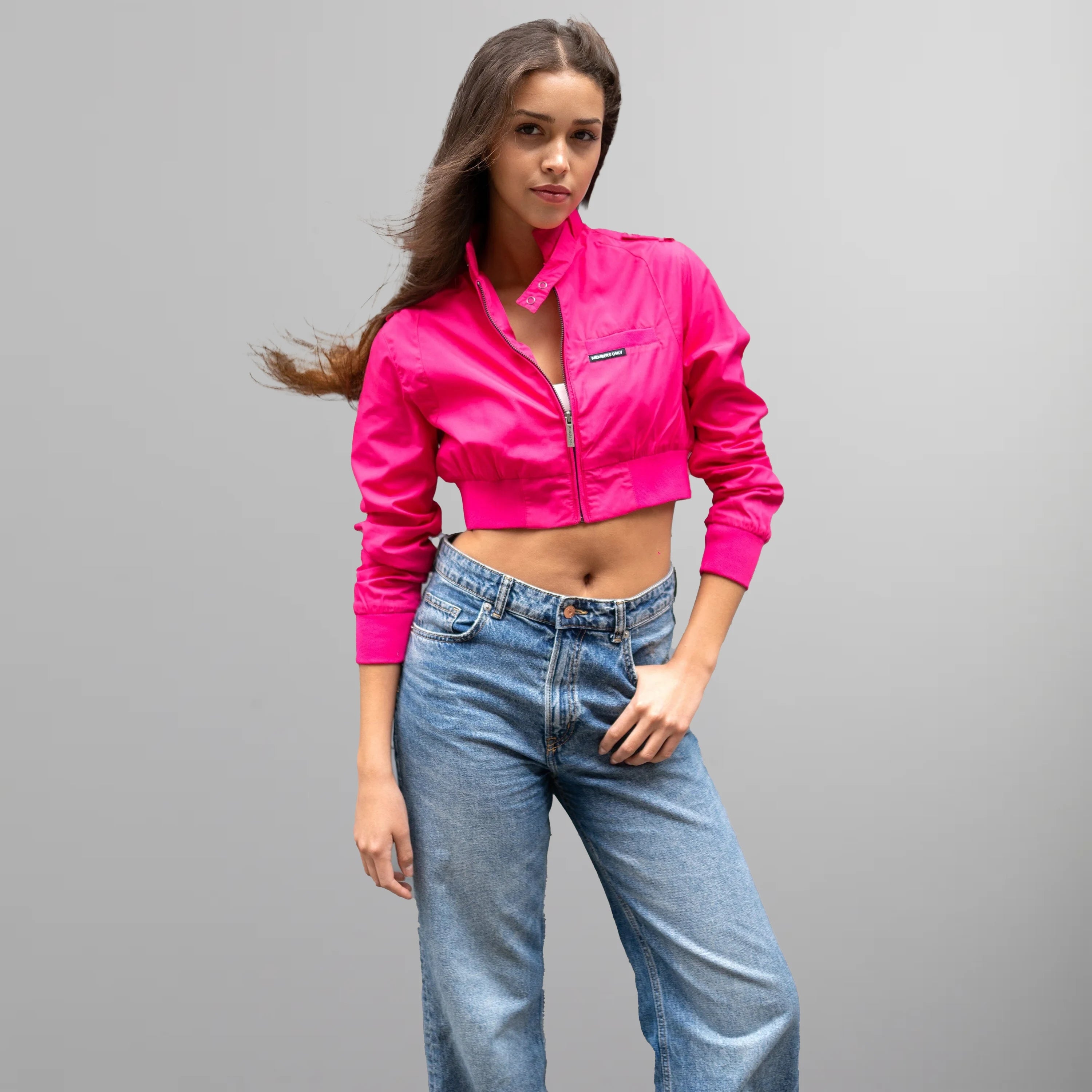 Women's Mini Cropped Racer Jacket Women's Iconic Jacket Members Only | Hot Pink