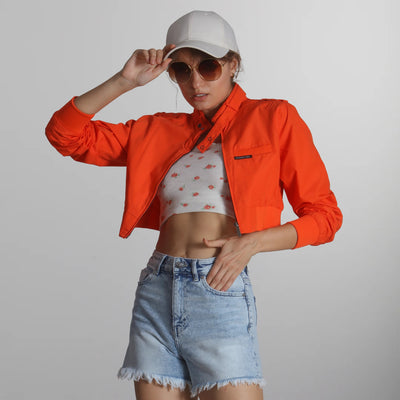 Women's Mini Cropped Racer Jacket Women's Iconic Jacket Members Only | Orange