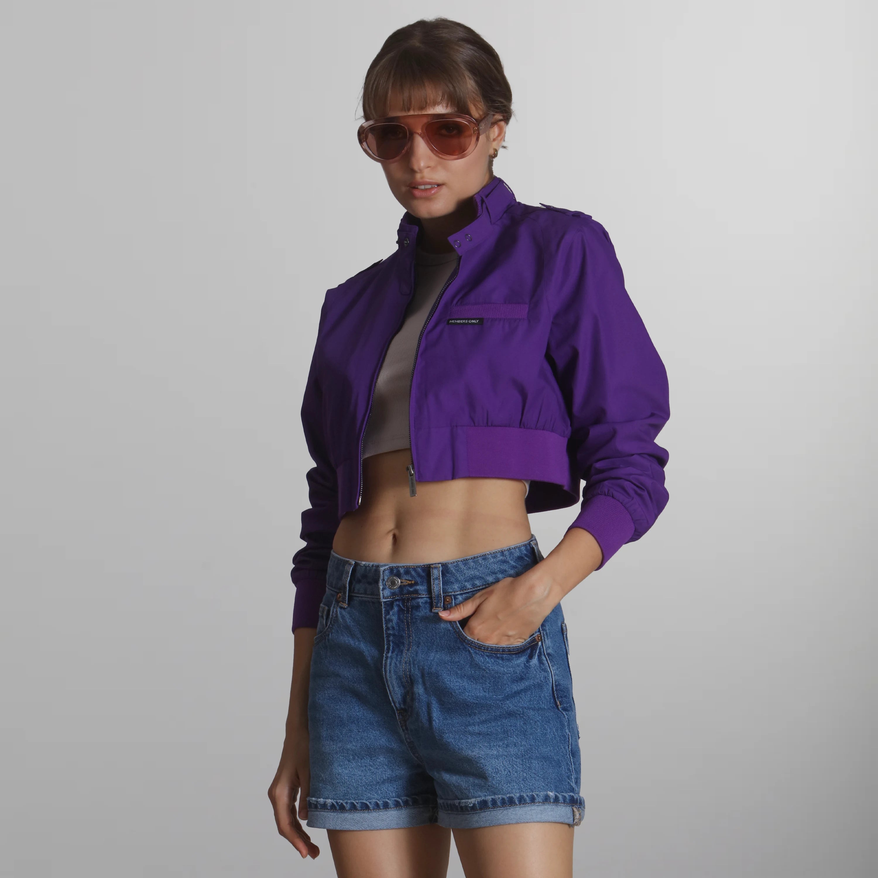 Women's Mini Cropped Racer Jacket Women's Iconic Jacket Members Only Purple X-Small 