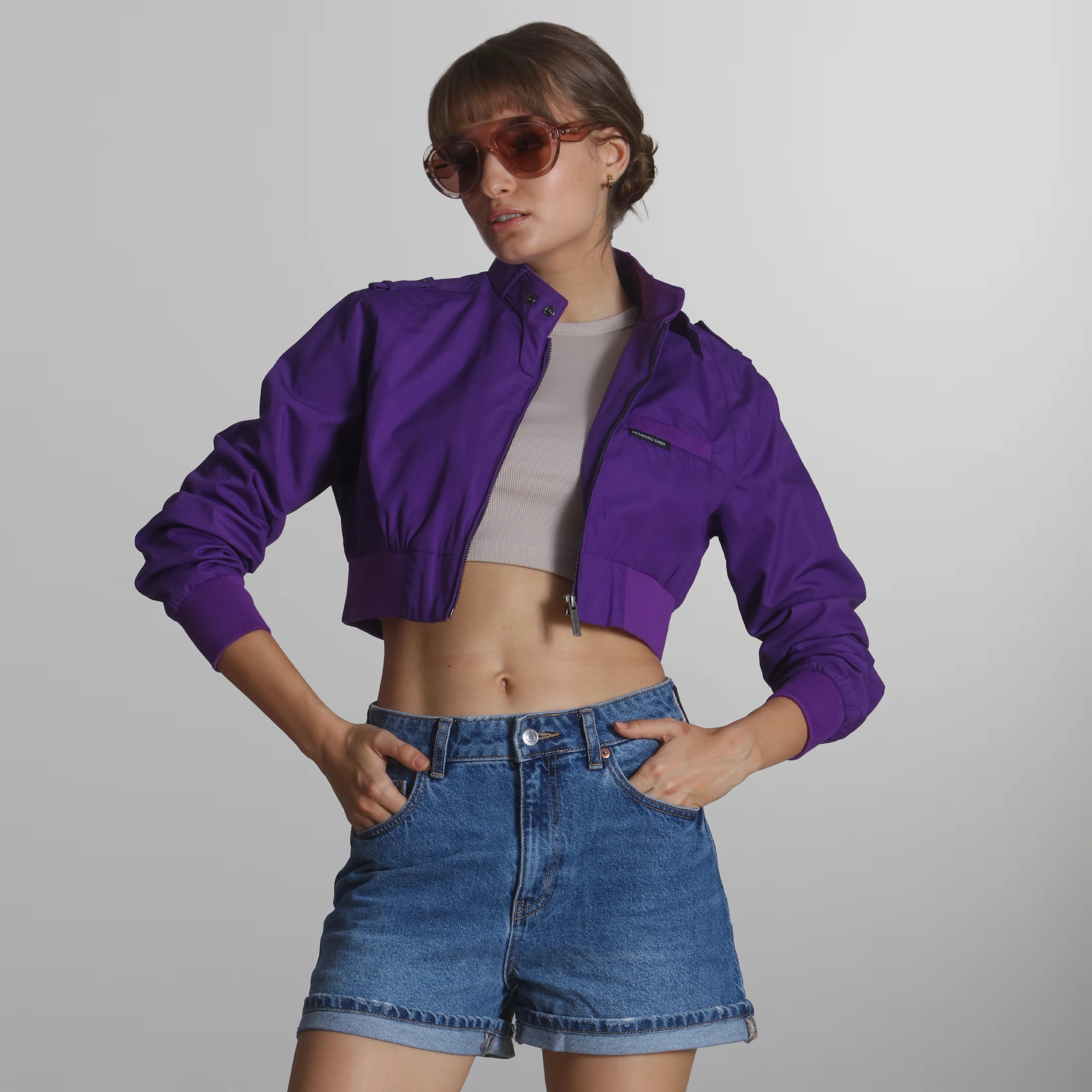 Women's Mini Cropped Racer Jacket Women's Iconic Jacket Members Only | Purple