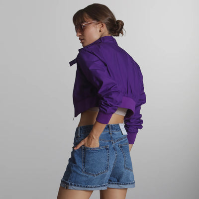 Women's Mini Cropped Racer Jacket Women's Iconic Jacket Members Only | Purple