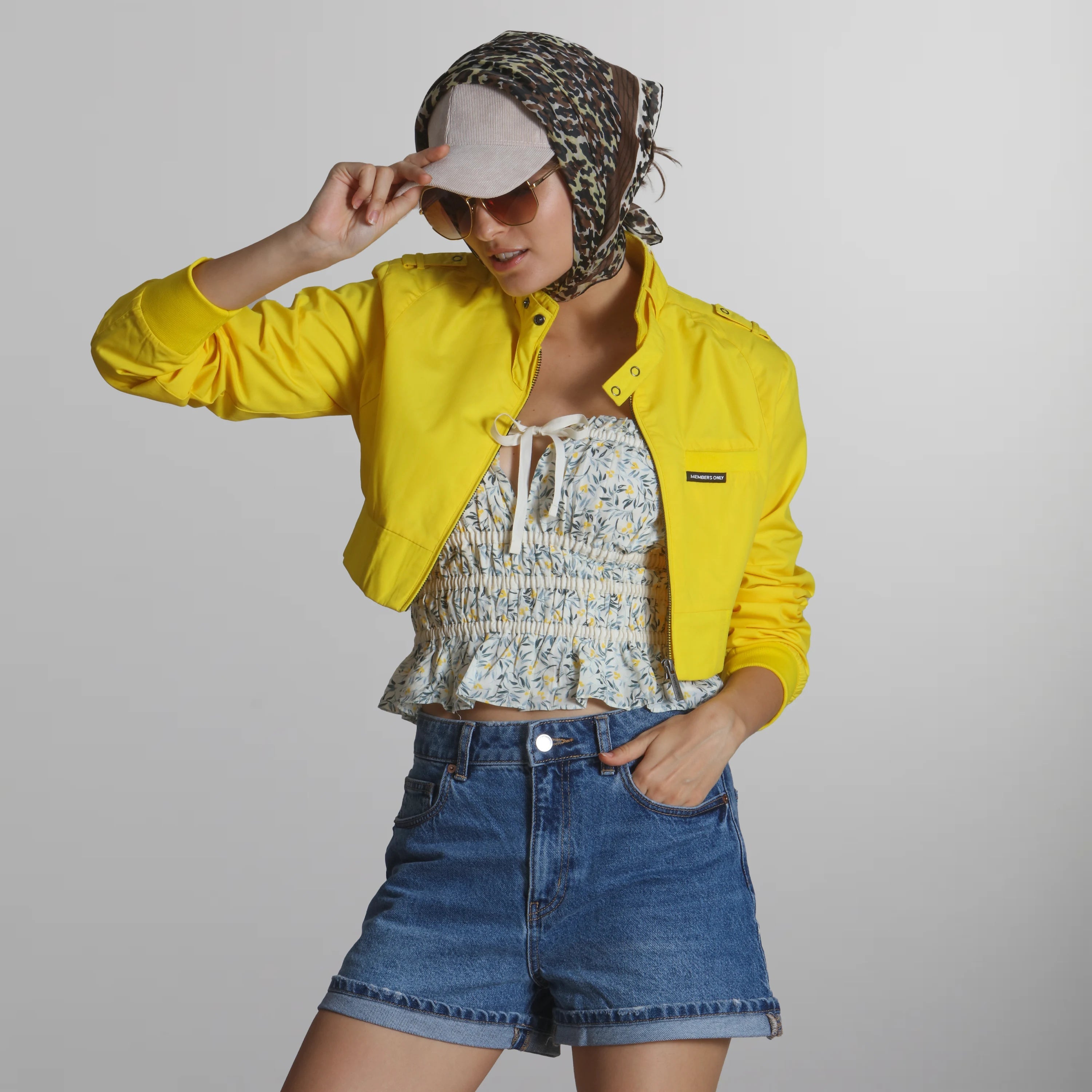 Women's Mini Cropped Racer Jacket Women's Iconic Jacket Members Only | Yellow