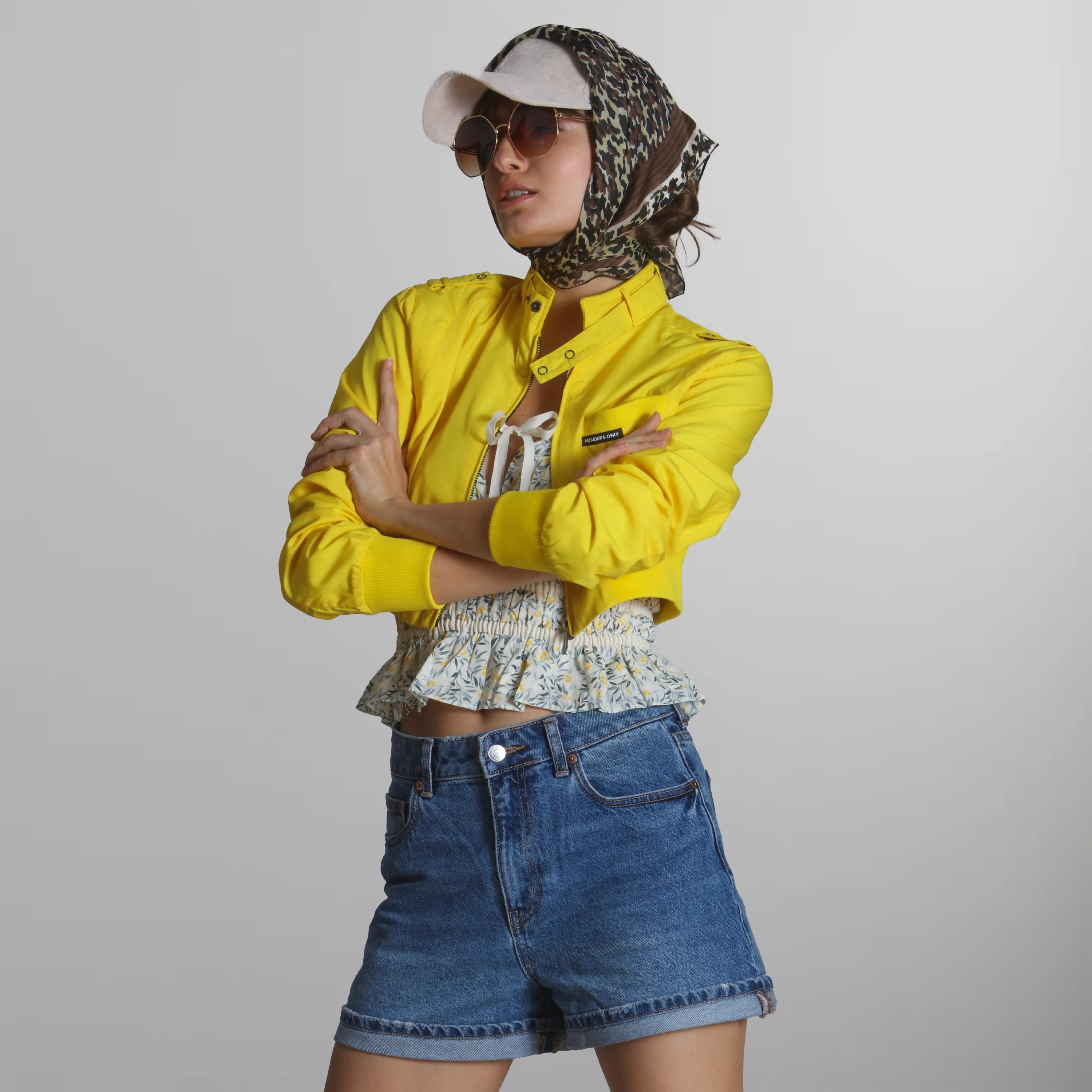 Women's Mini Cropped Racer Jacket Women's Iconic Jacket Members Only | Yellow