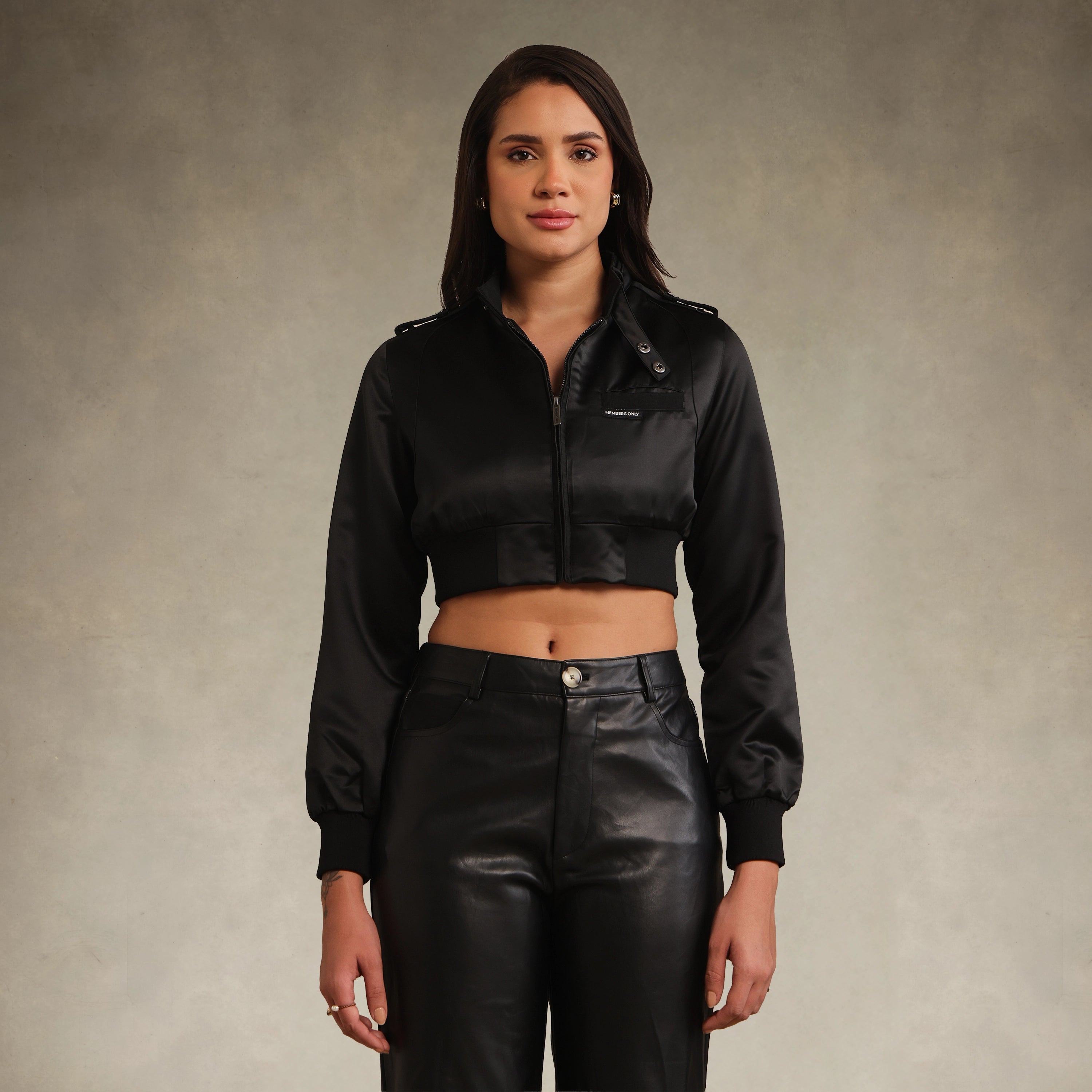 Women's Cropped Classic Satin Iconic Racer Jacket