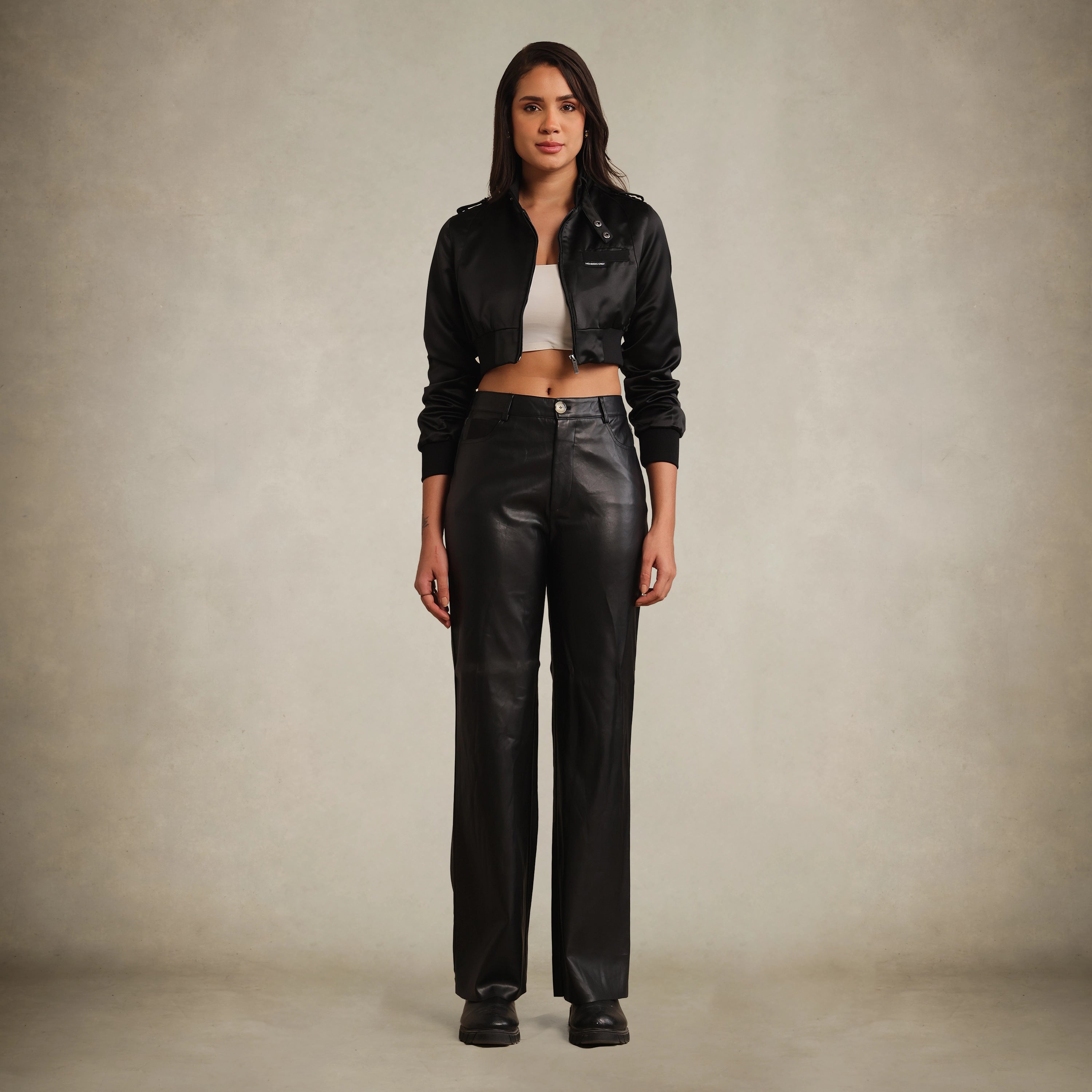 Women's Cropped Classic Satin Iconic Racer Jacket