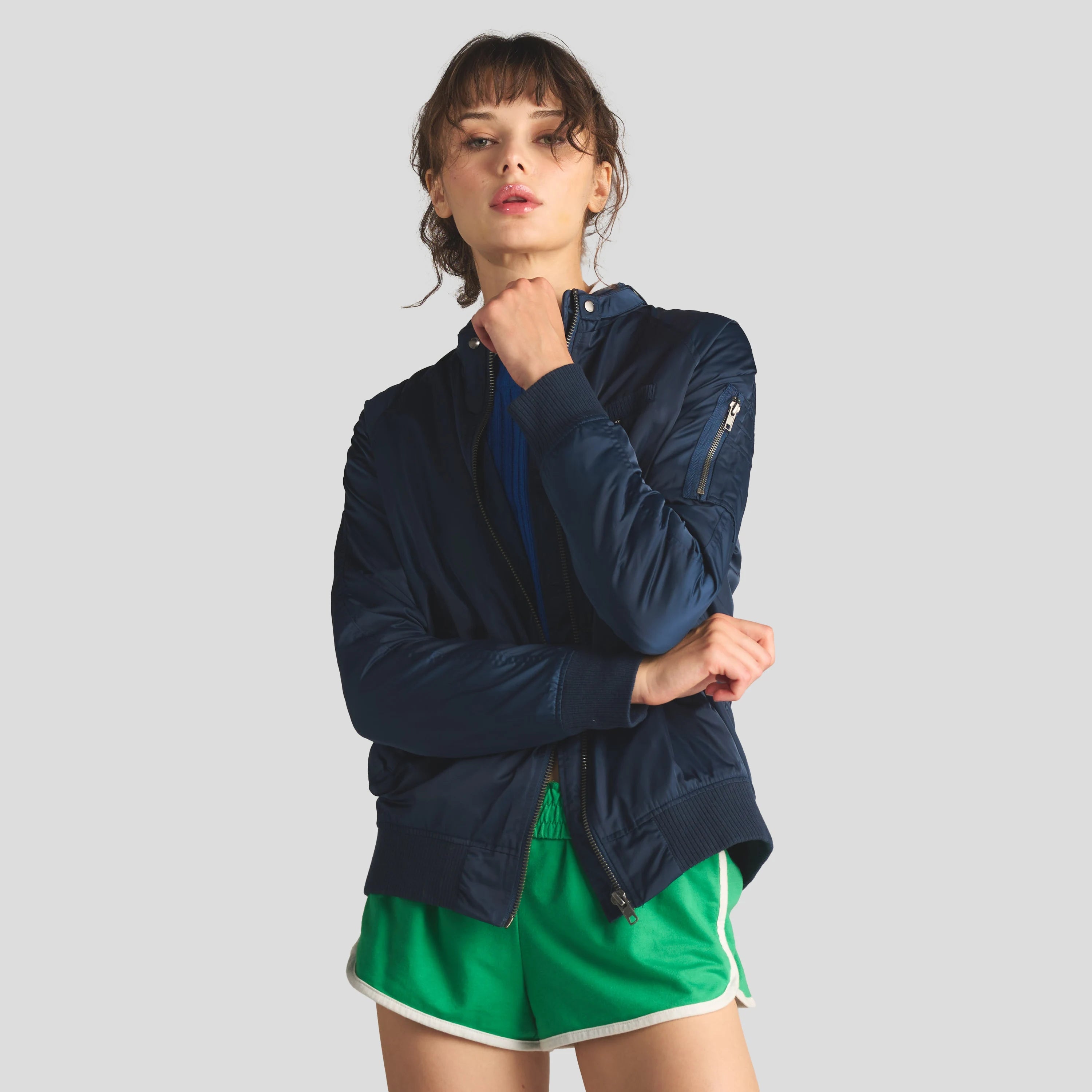 Women's Satin Bomber Jacket Women's Iconic Jacket Members Only Navy X-Small 