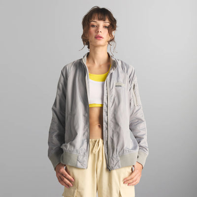 Women's Satin Bomber Jacket Women's Iconic Jacket Members Only Silver X-Small 