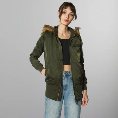 Women's Elongated Bomber Jacket - FINAL SALE Bomber Jacket Members Only Dark Green X-Small 