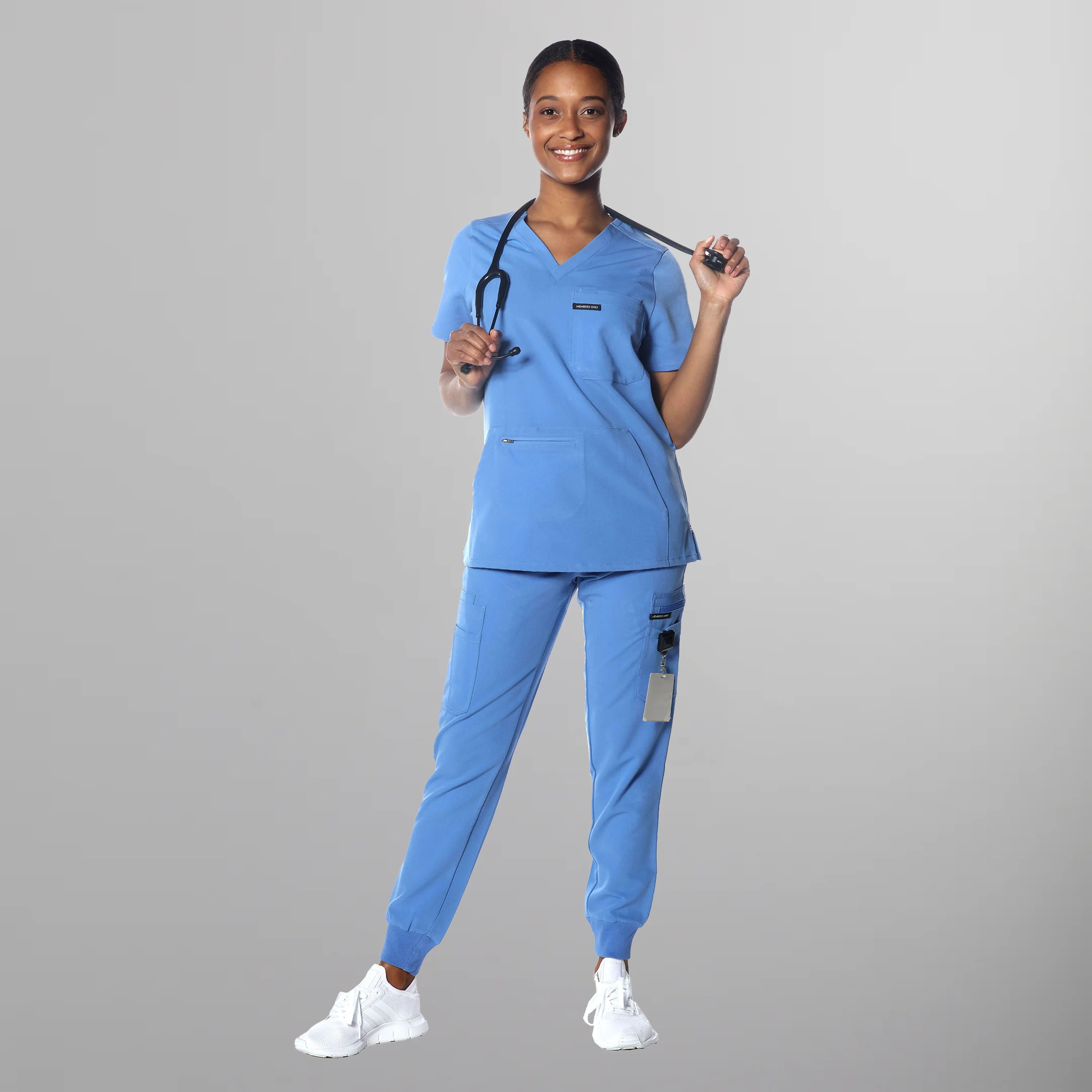 Cordoba 5-Pocket Scrub Top Womens Scrub Top Members Only | Ceil Blue