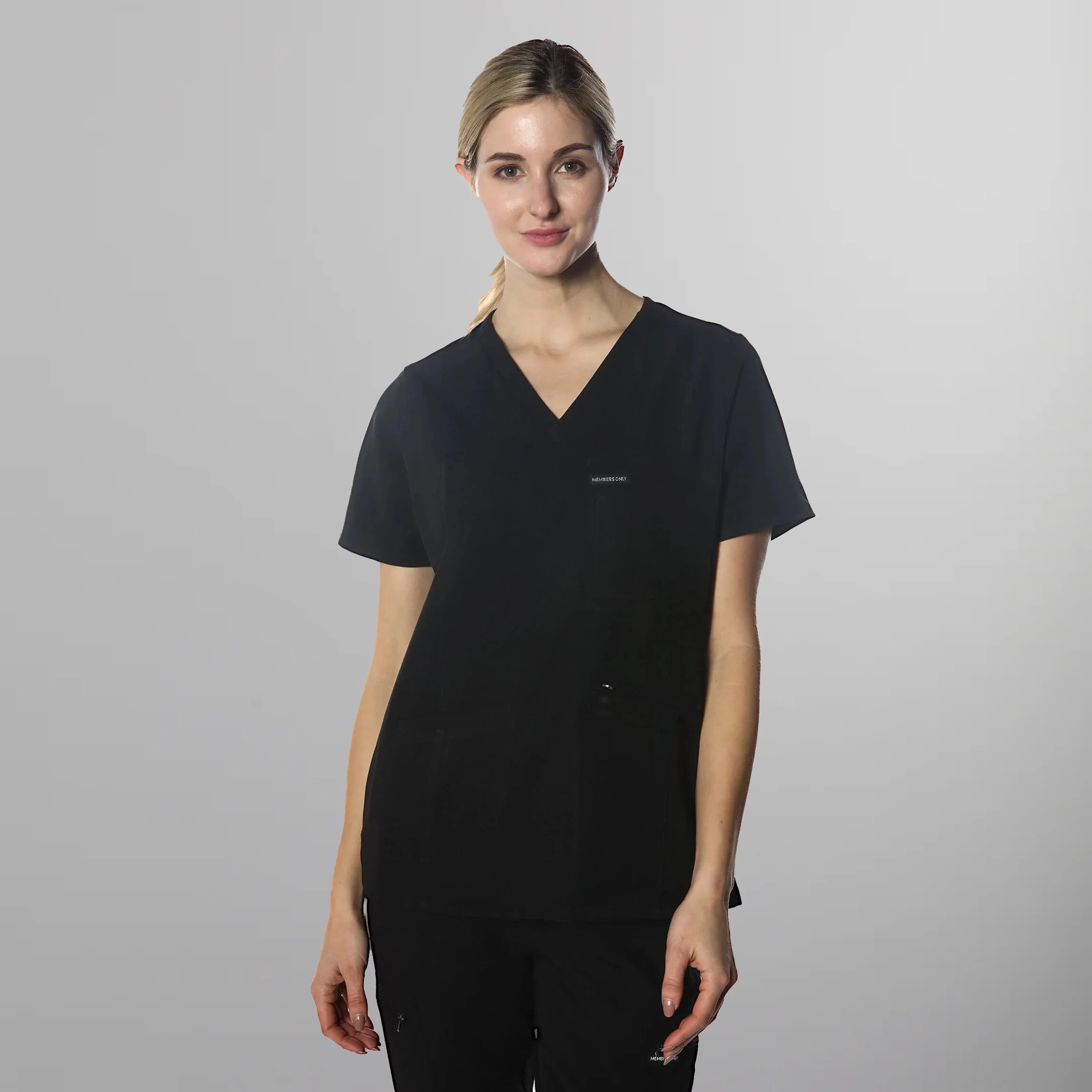 Palermo 4-Pocket Scrub Top Womens Scrub Top Members Only Black X-Small 