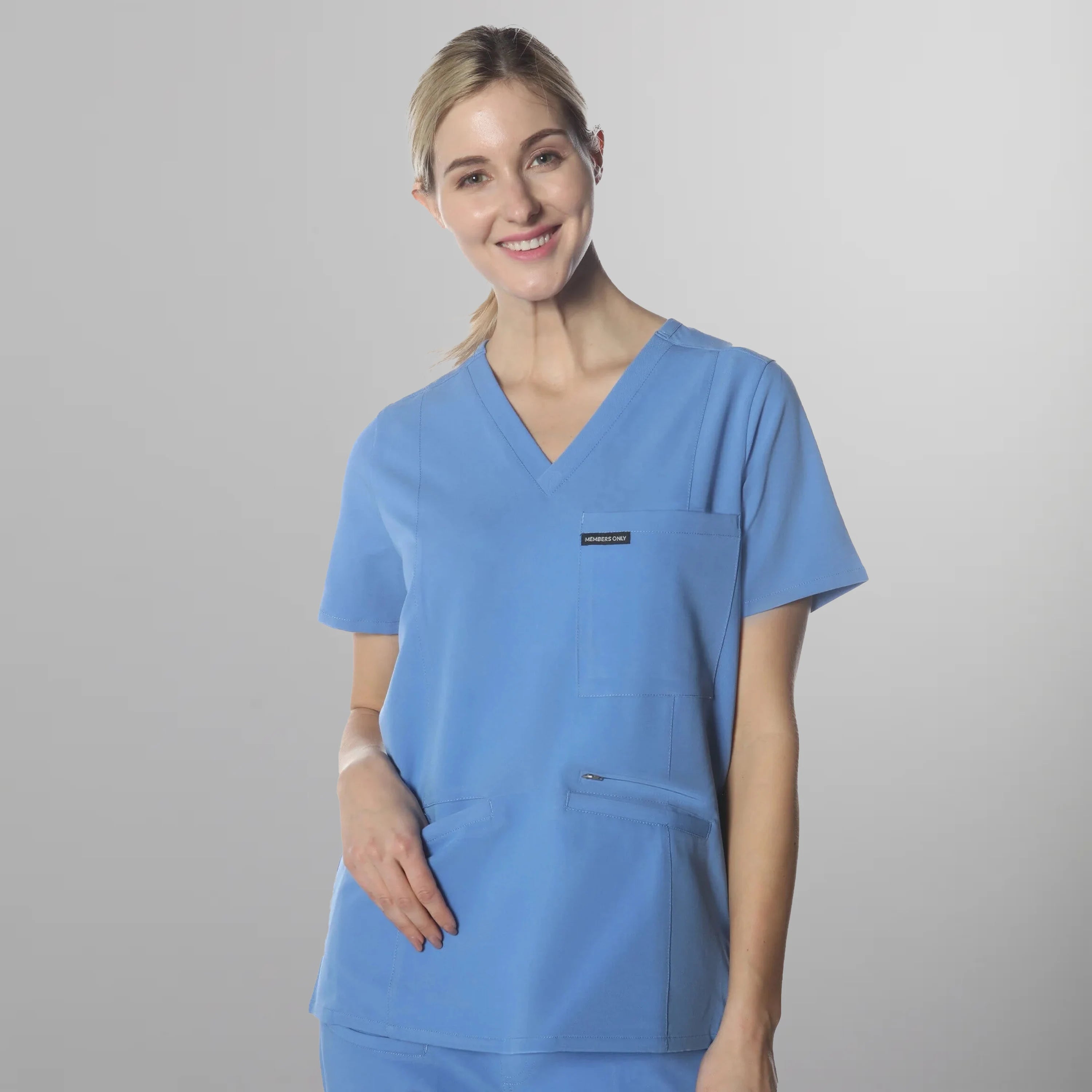 Palermo 4-Pocket Scrub Top Womens Scrub Top Members Only Ceil Blue X-Small 