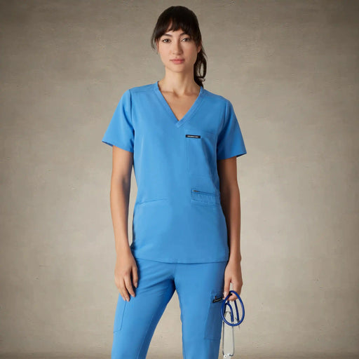 Palermo 4-Pocket Scrub Top Womens Scrub Top Members Only® Ceil Blue X-Small 