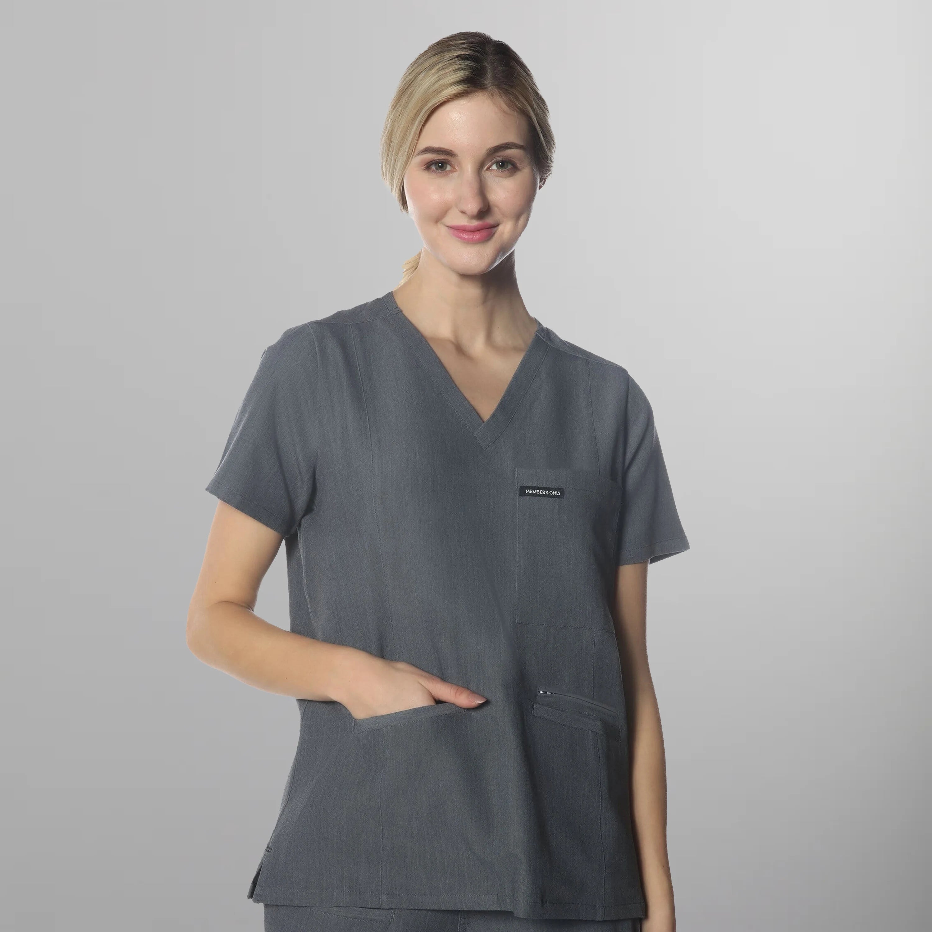 Palermo 4-Pocket Scrub Top Womens Scrub Top Members Only Graphite X-Small 