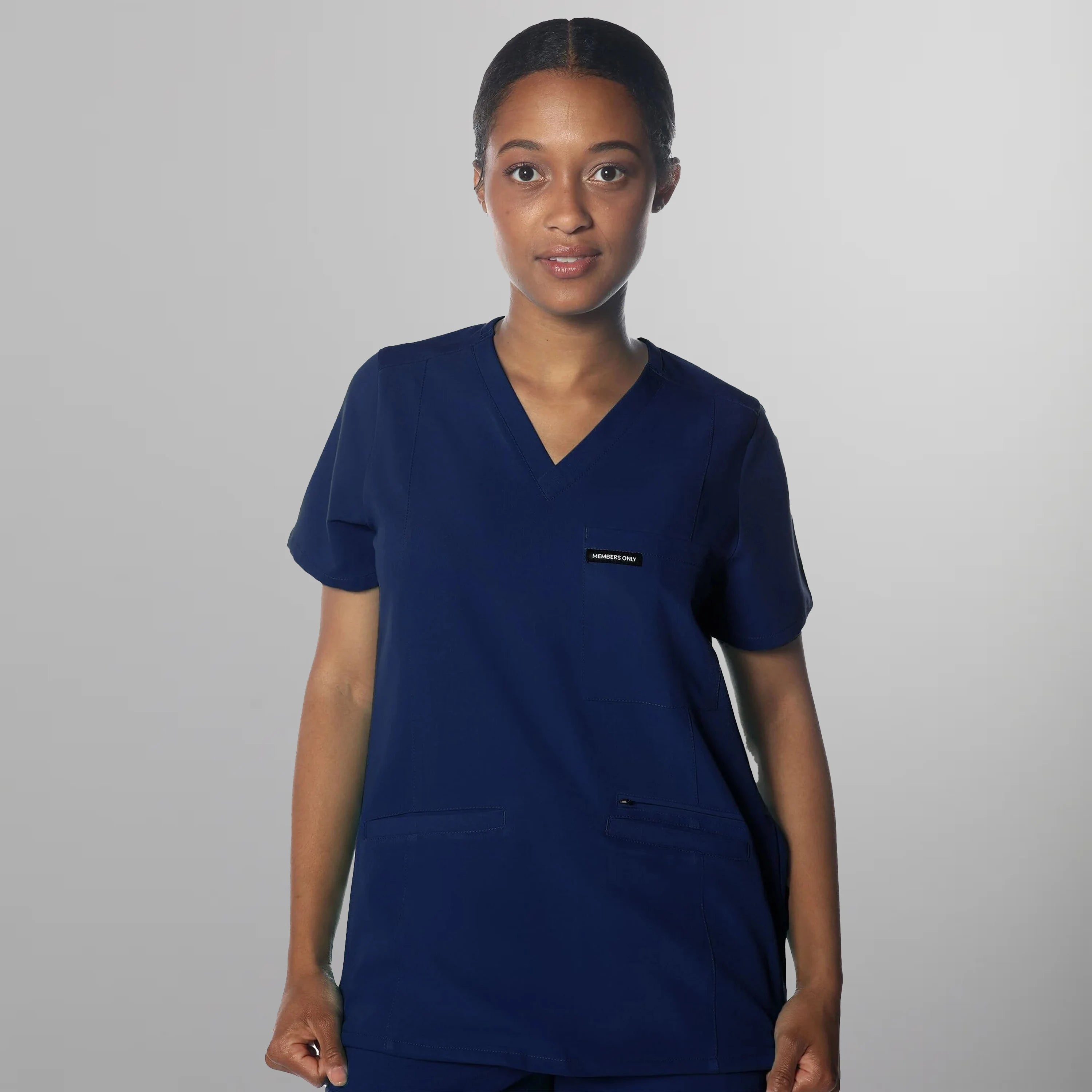 Palermo 4-Pocket Scrub Top Womens Scrub Top Members Only Navy X-Small 