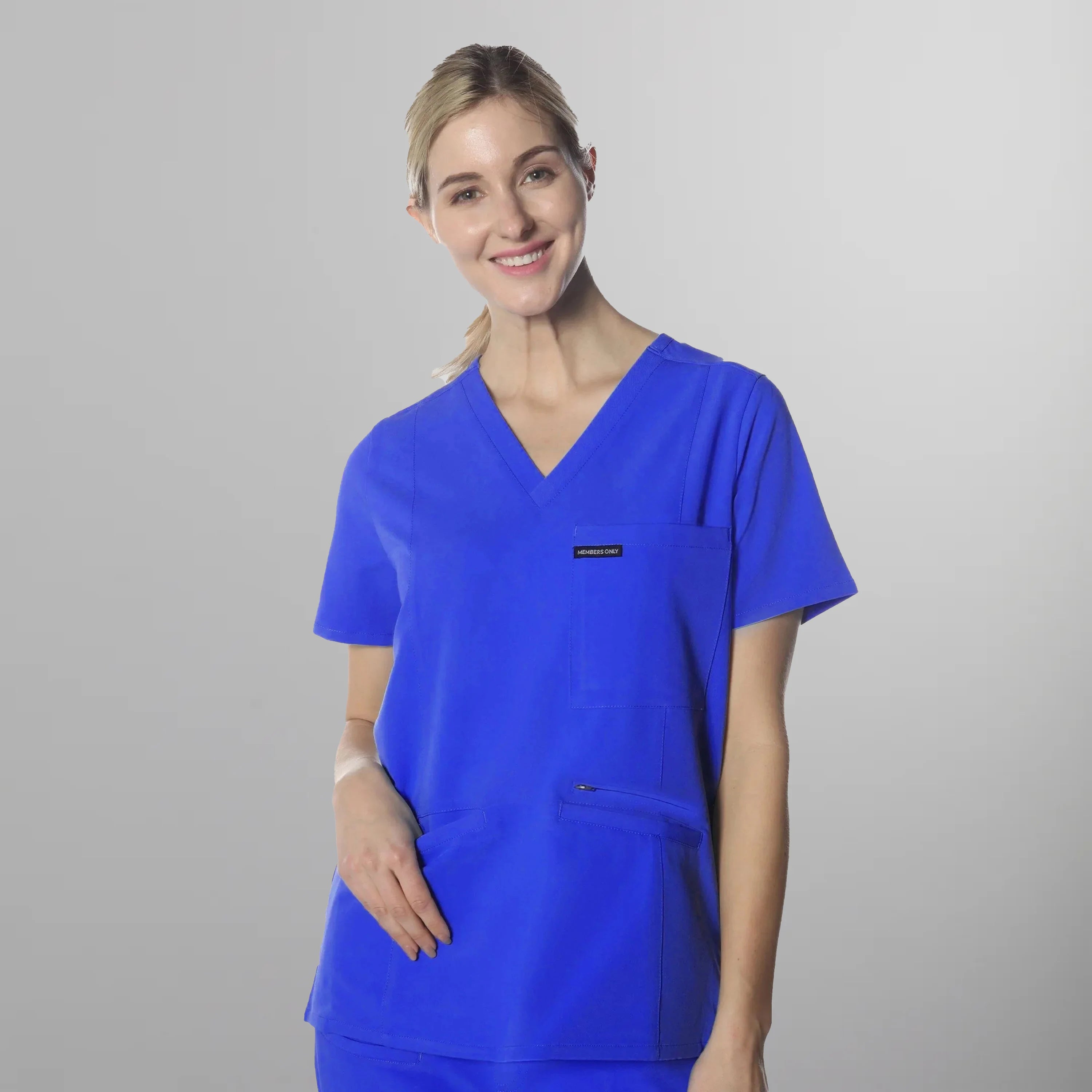 Palermo 4-Pocket Scrub Top Womens Scrub Top Members Only Royal Blue X-Small 