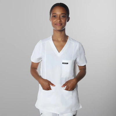 Palermo 4-Pocket Scrub Top Womens Scrub Top Members Only White X-Small 